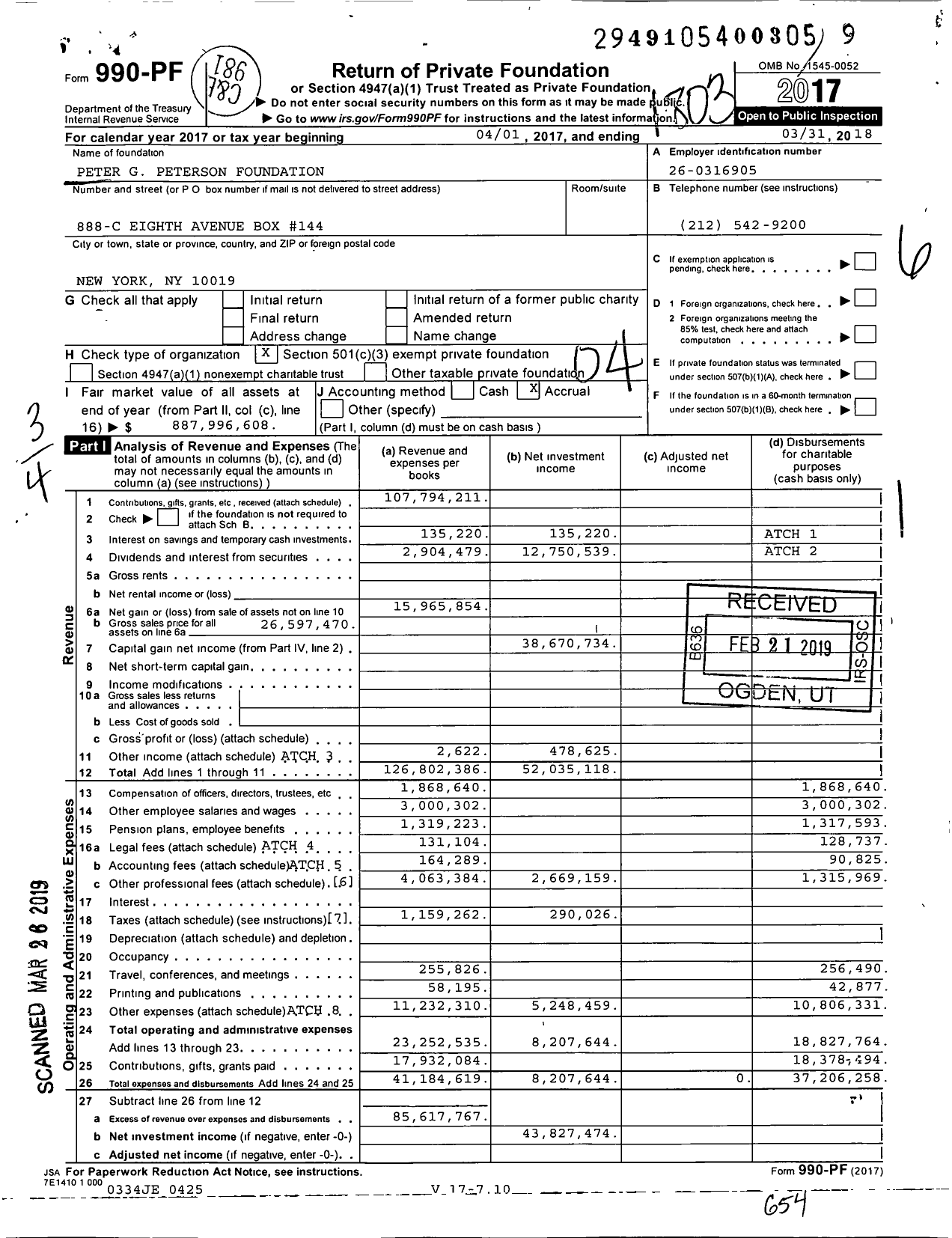 Image of first page of 2017 Form 990PF for Peter G Peterson Foundation (PGPF)