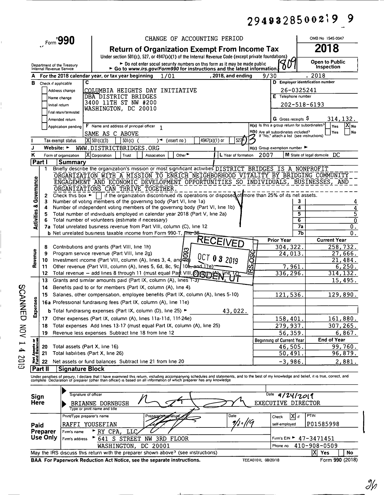 Image of first page of 2017 Form 990 for District Bridges