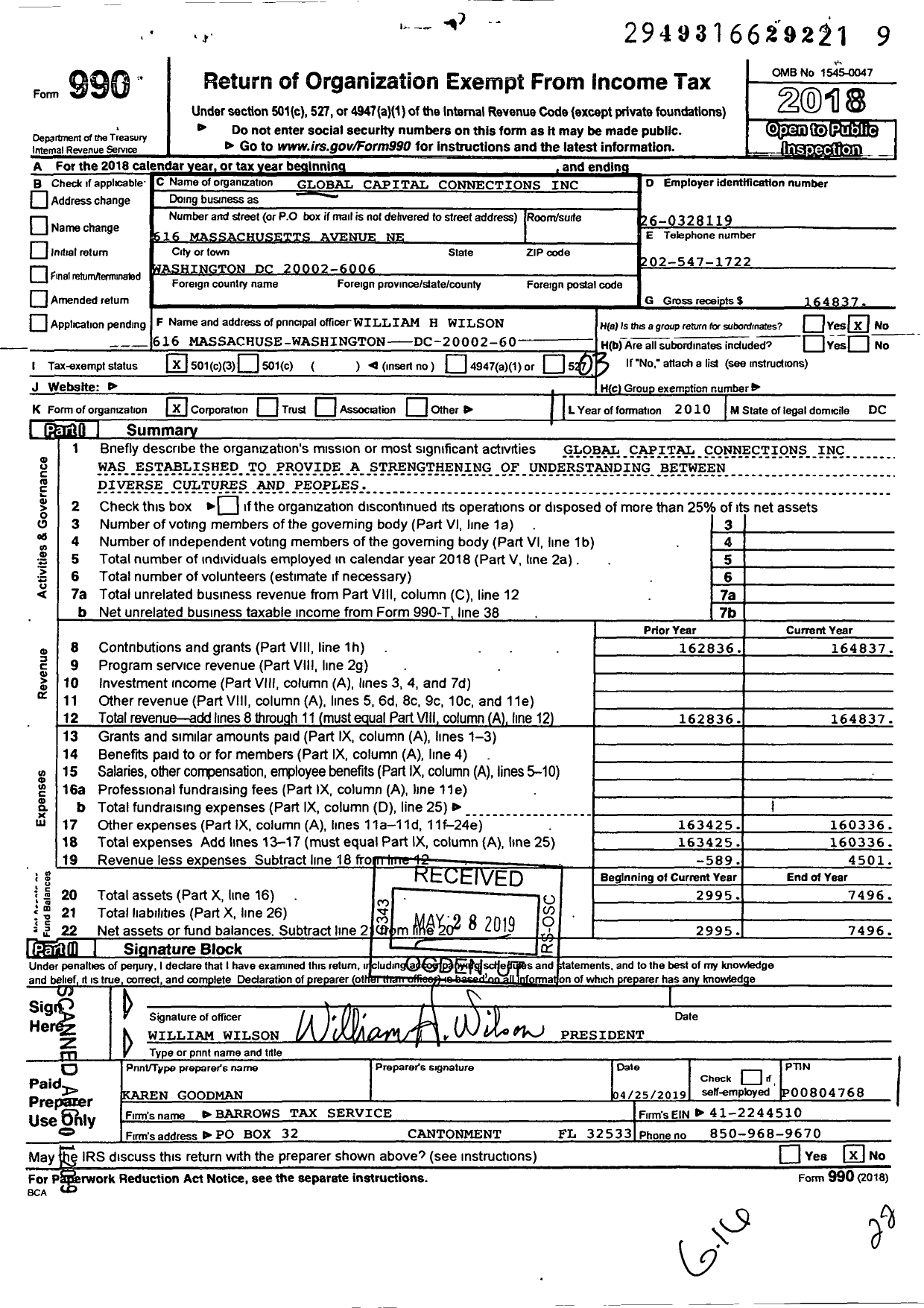 Image of first page of 2018 Form 990 for Global Capital Connections