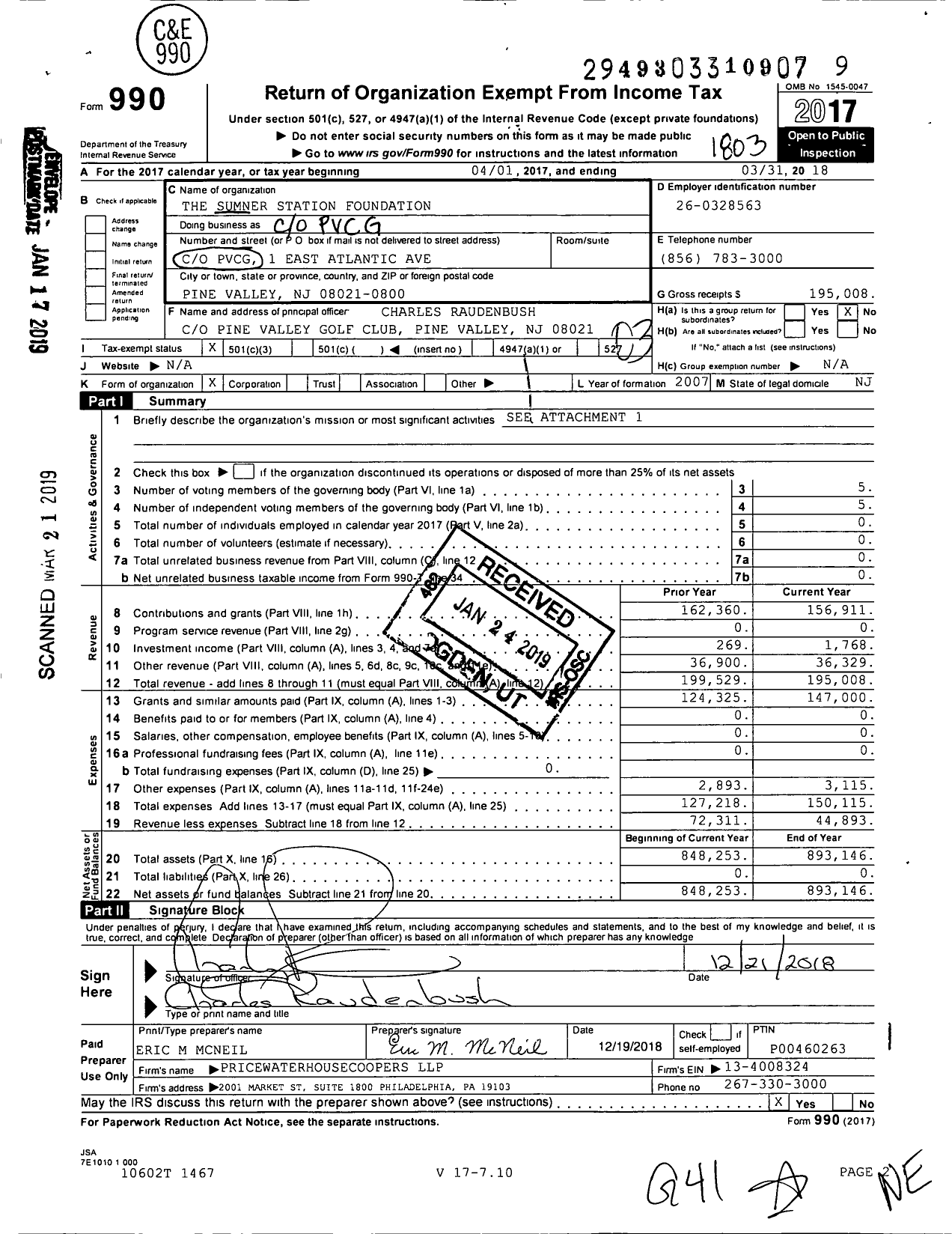 Image of first page of 2017 Form 990 for The Sumner Station Foundation