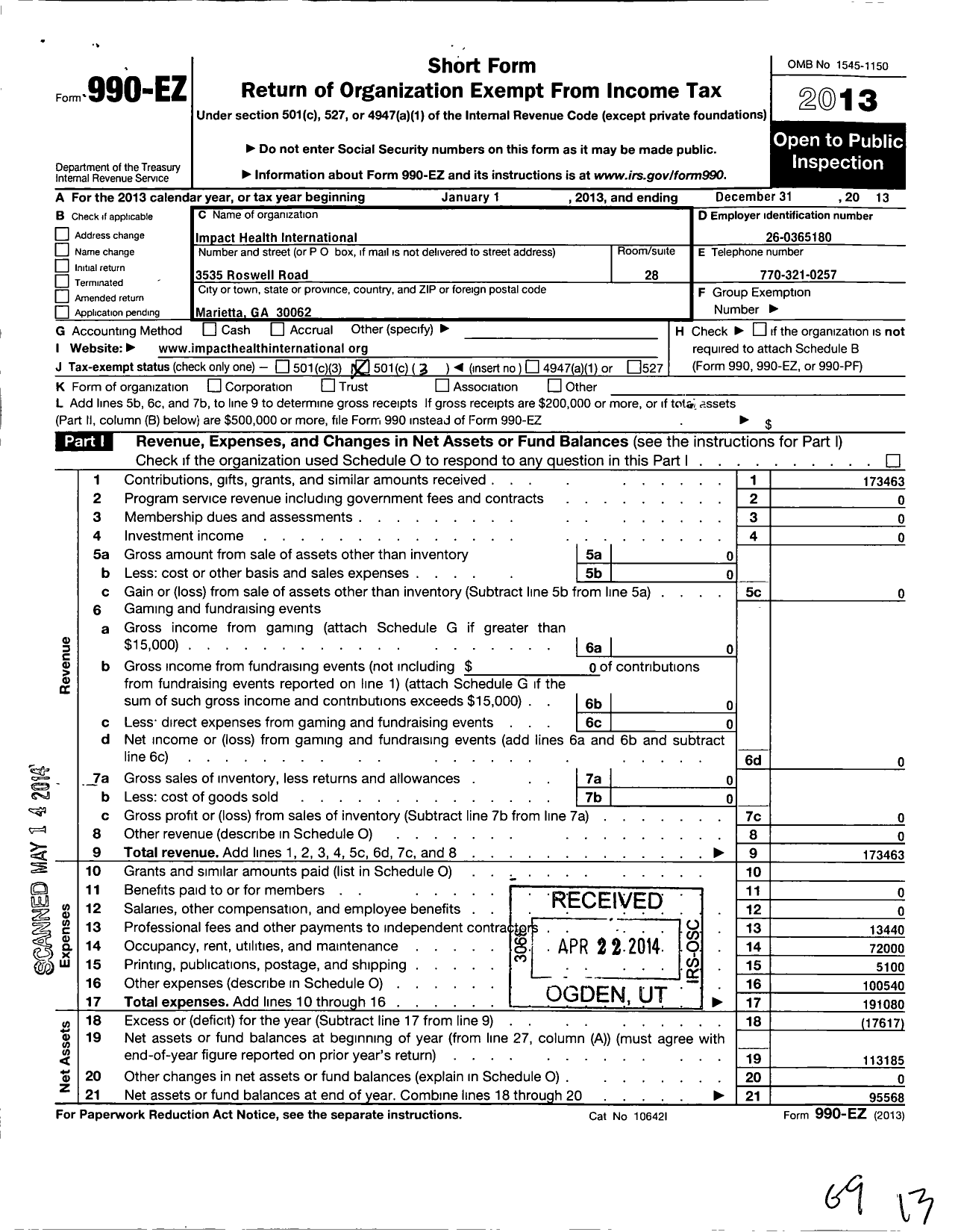 Image of first page of 2013 Form 990EZ for Impact Health International