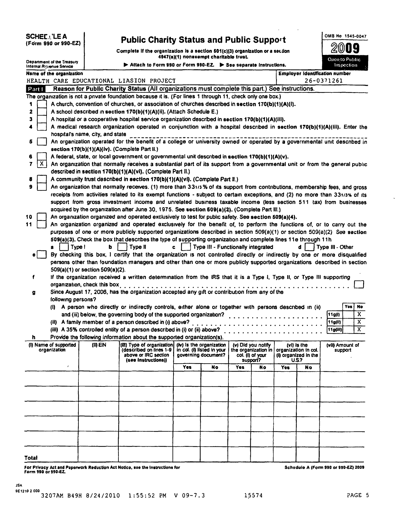 Image of first page of 2009 Form 990ER for Healthcare Educational Liaison Project