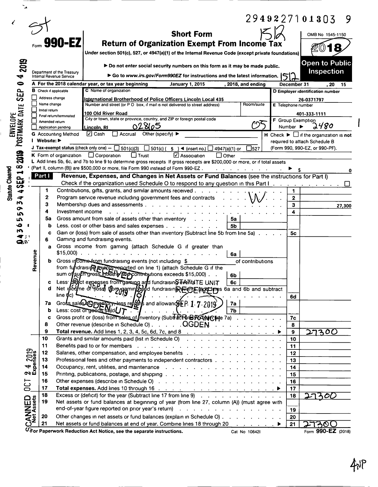 Image of first page of 2015 Form 990EO for Local 435 Ibpo-Afl Cio