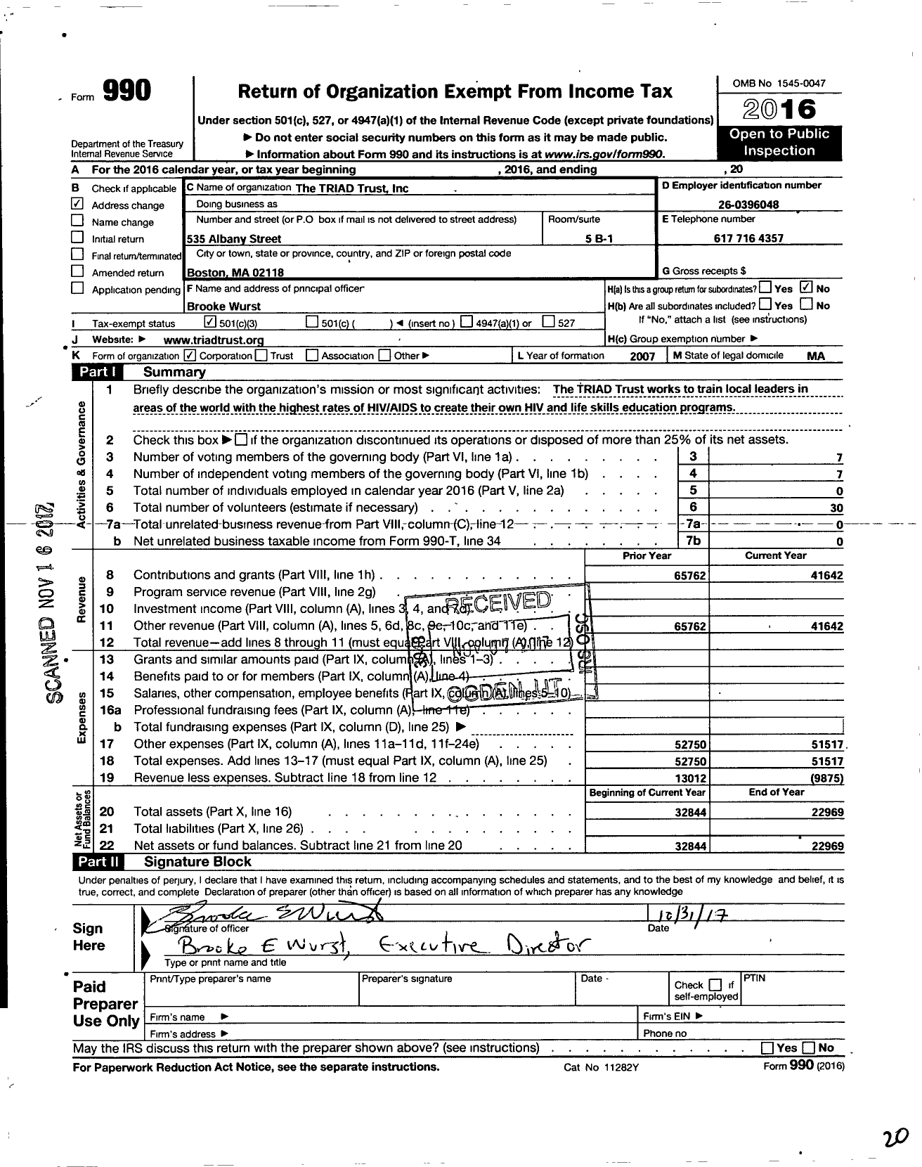 Image of first page of 2016 Form 990 for Triad Trust