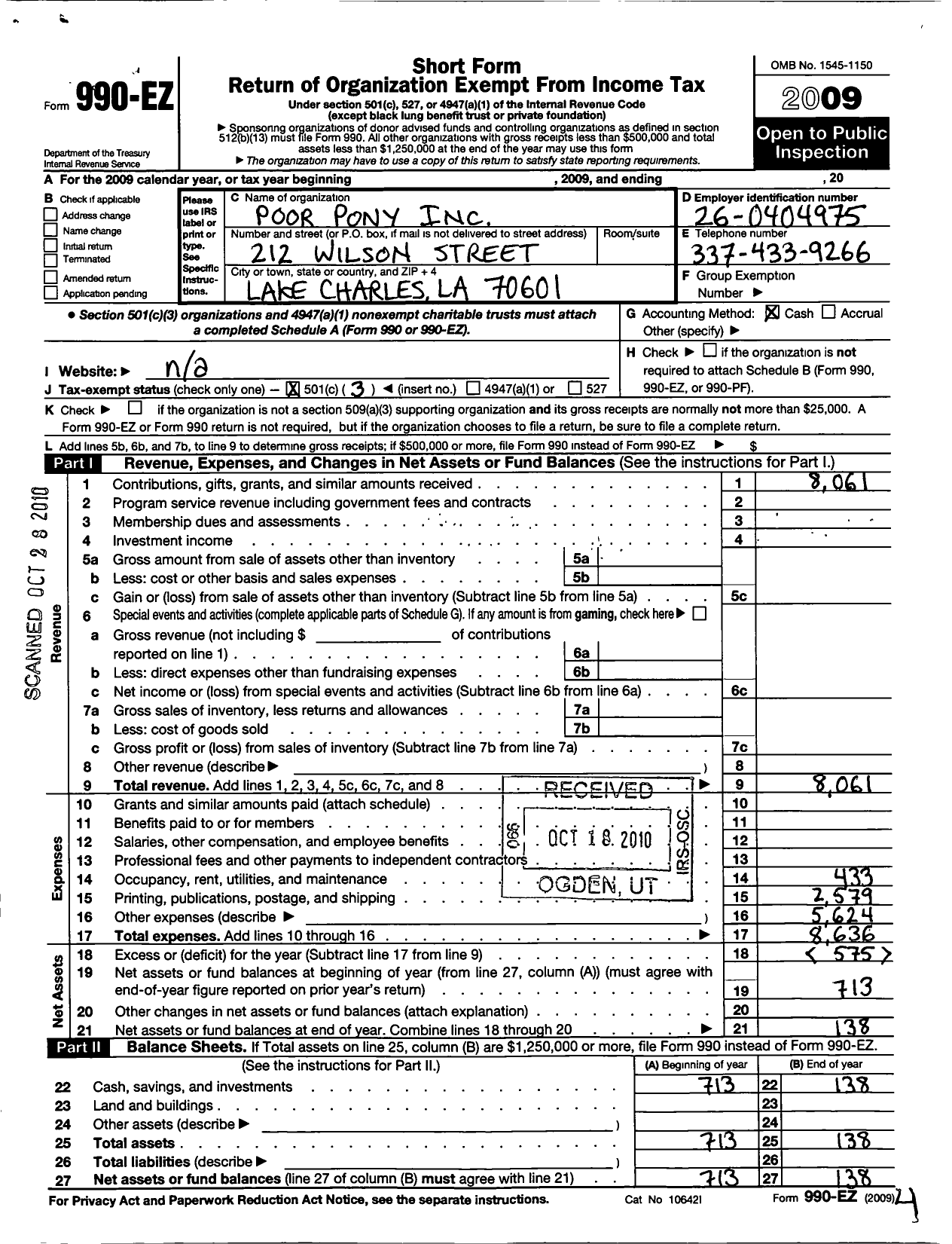 Image of first page of 2009 Form 990EZ for A House Unbuilt