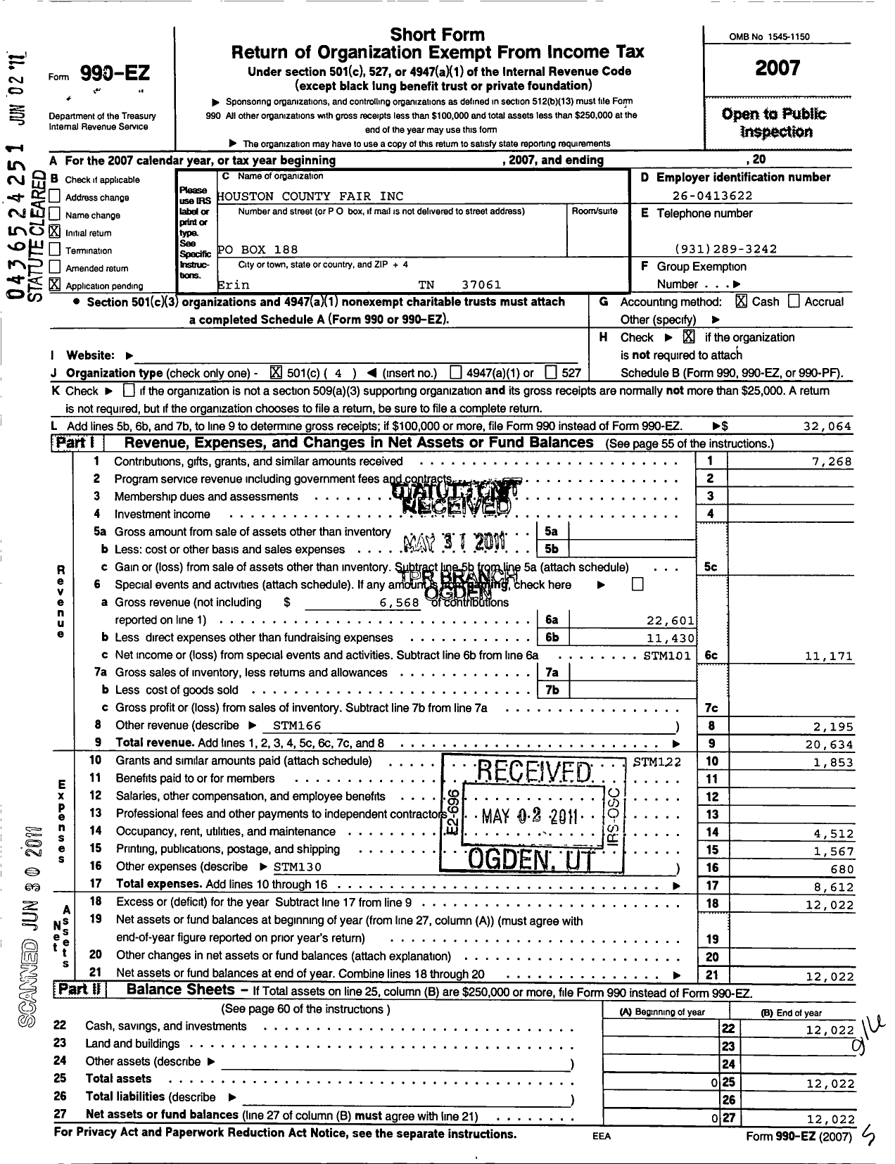 Image of first page of 2007 Form 990EO for Houston County Fair