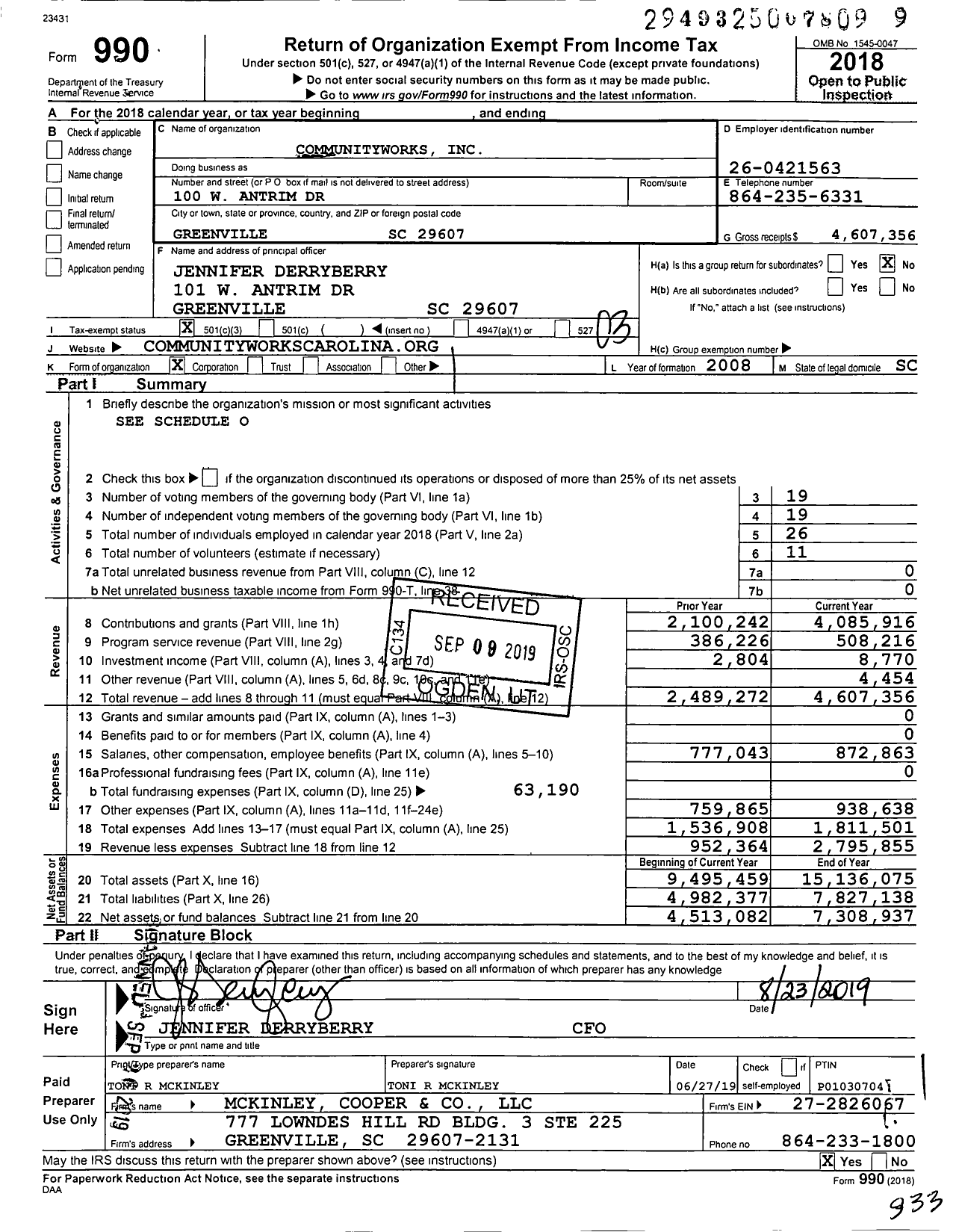 Image of first page of 2018 Form 990 for Communityworks