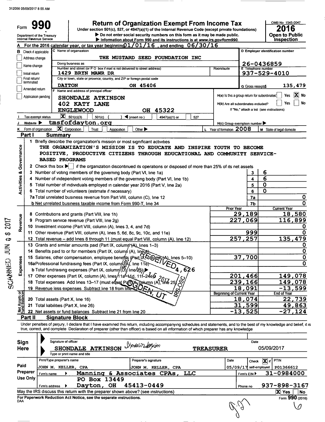 Image of first page of 2015 Form 990 for The Mustard Seed Foundation