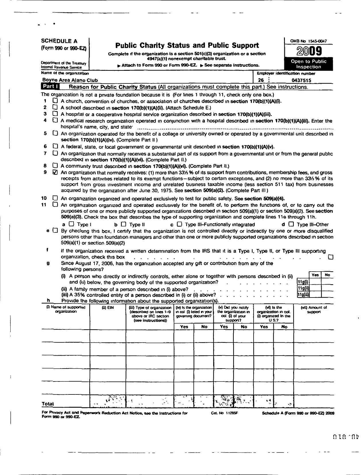 Image of first page of 2009 Form 990ER for Boyne Area Alano Club