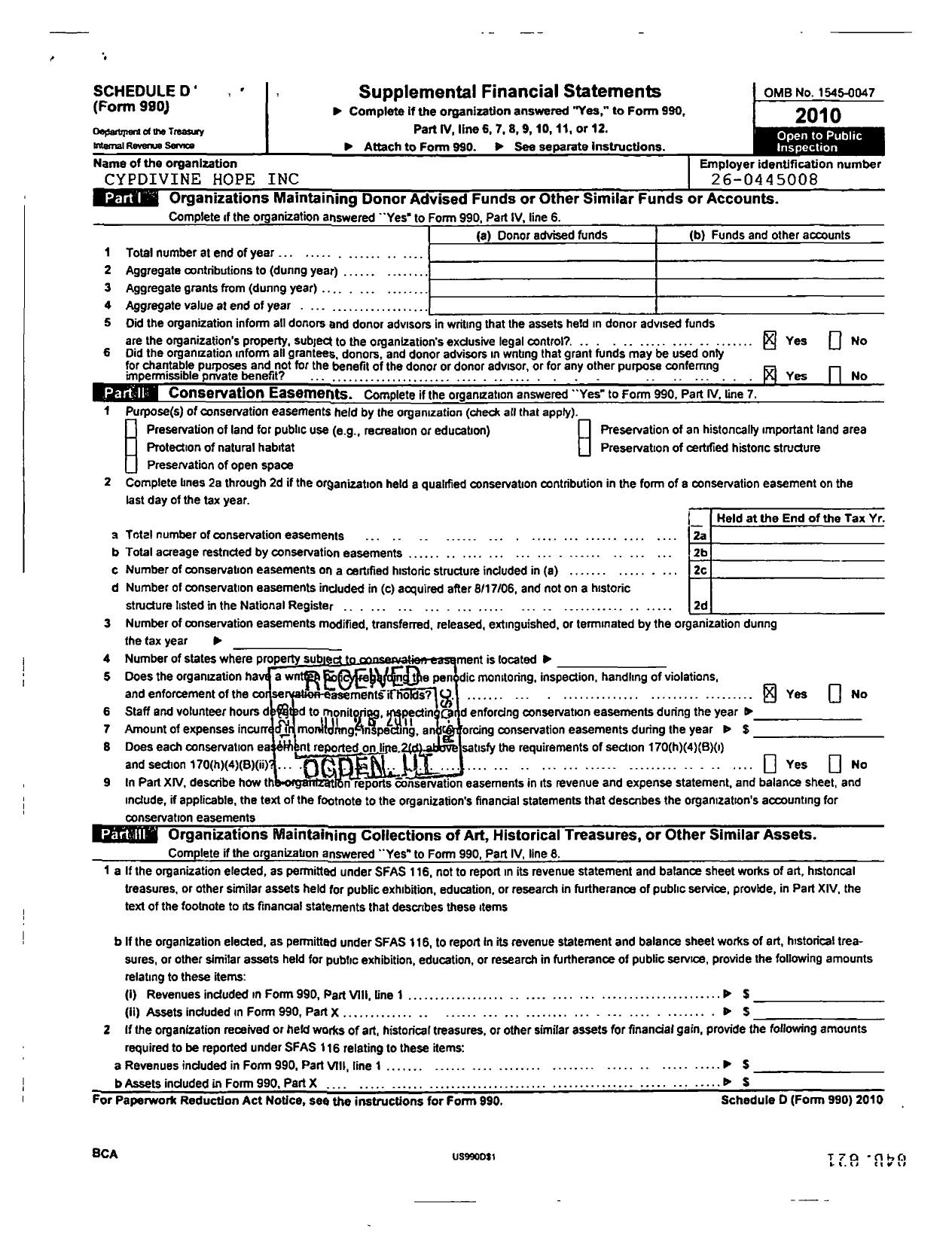 Image of first page of 2010 Form 990R for Cypdivine Hope