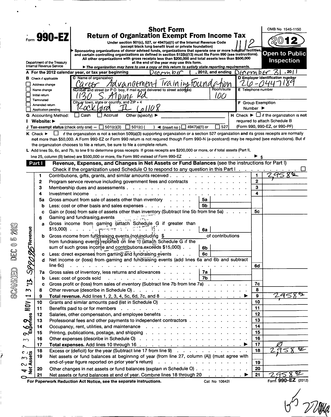 Image of first page of 2011 Form 990EO for Career Advancement Training Foundation