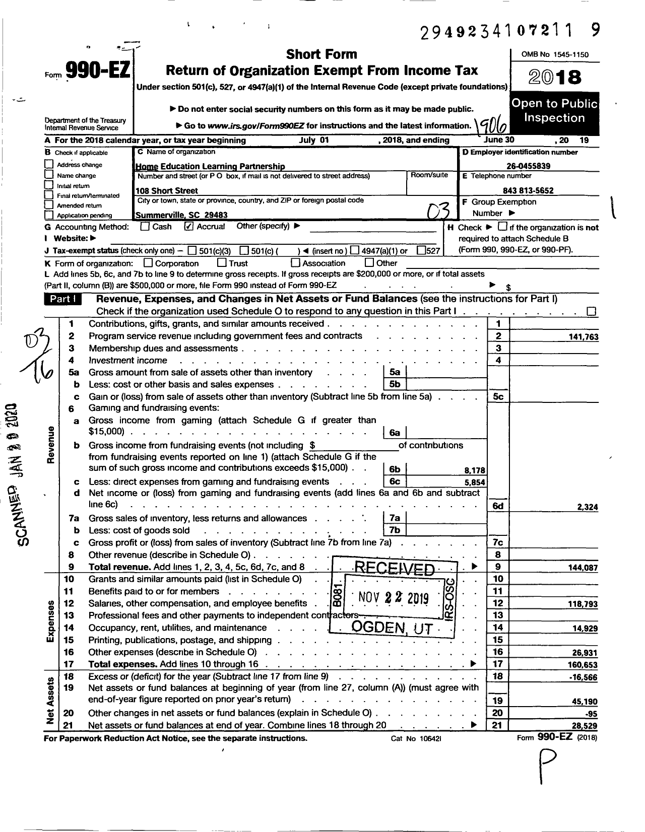 Image of first page of 2018 Form 990EZ for Home Education Learning Partnership