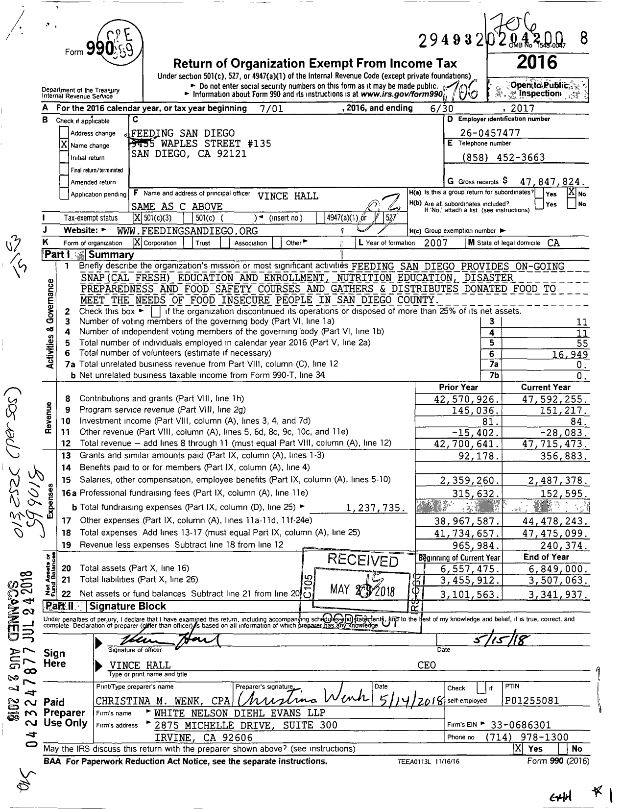 Image of first page of 2016 Form 990 for Feeding San Diego