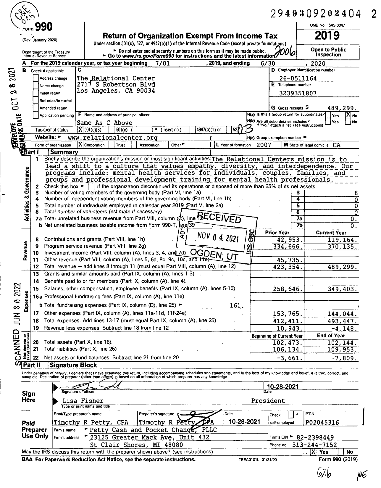 Image of first page of 2019 Form 990 for The Relational Center