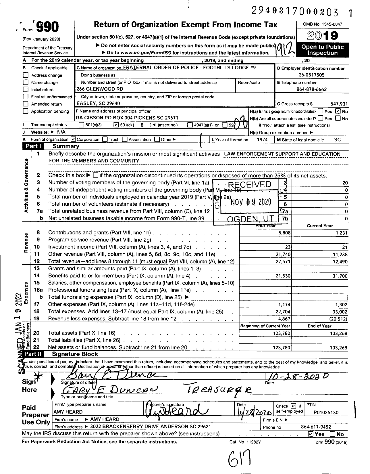 Image of first page of 2019 Form 990O for Fraternal Order of Police - Foothills Lodge #9