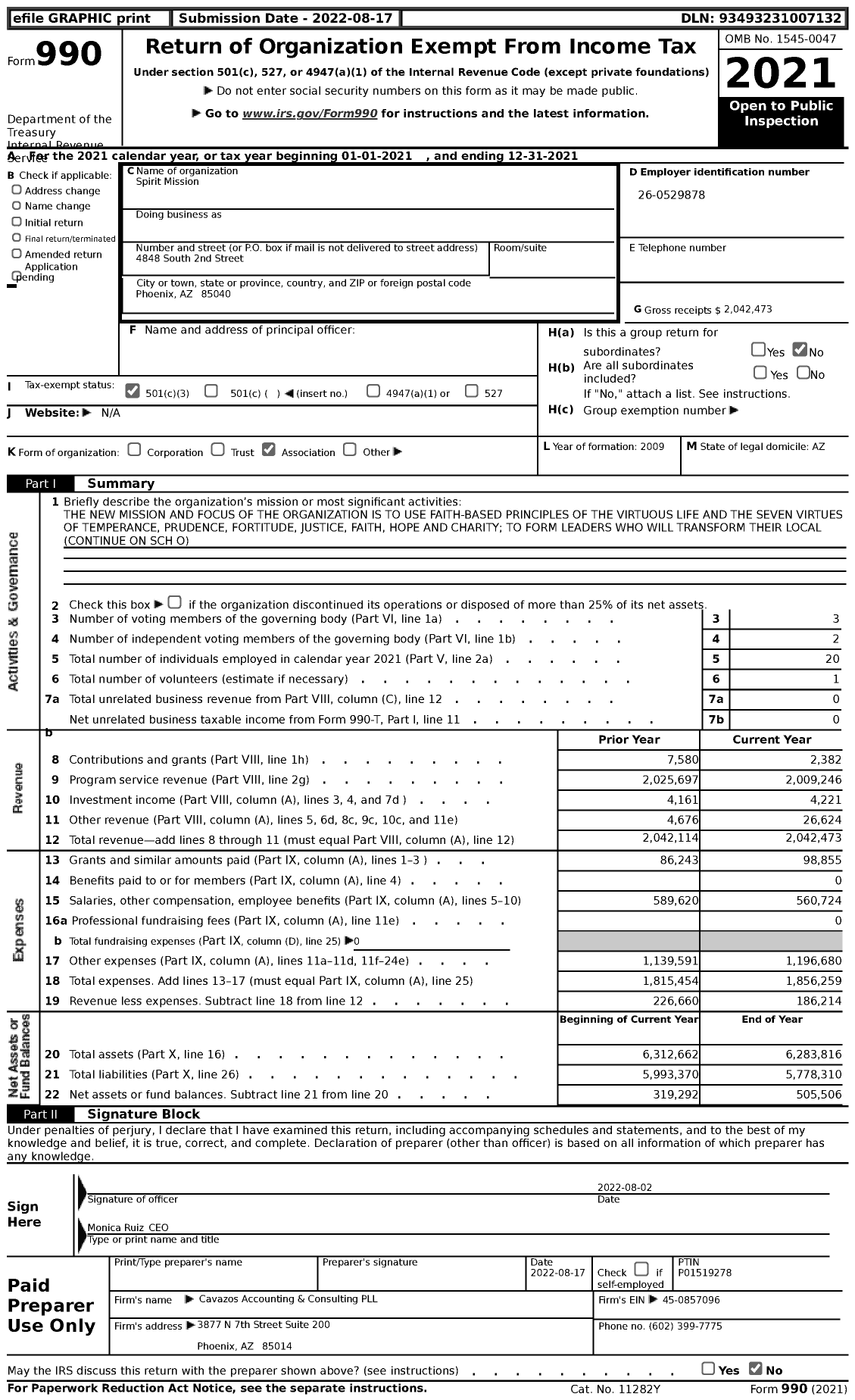 Image of first page of 2021 Form 990 for Spirit Mission