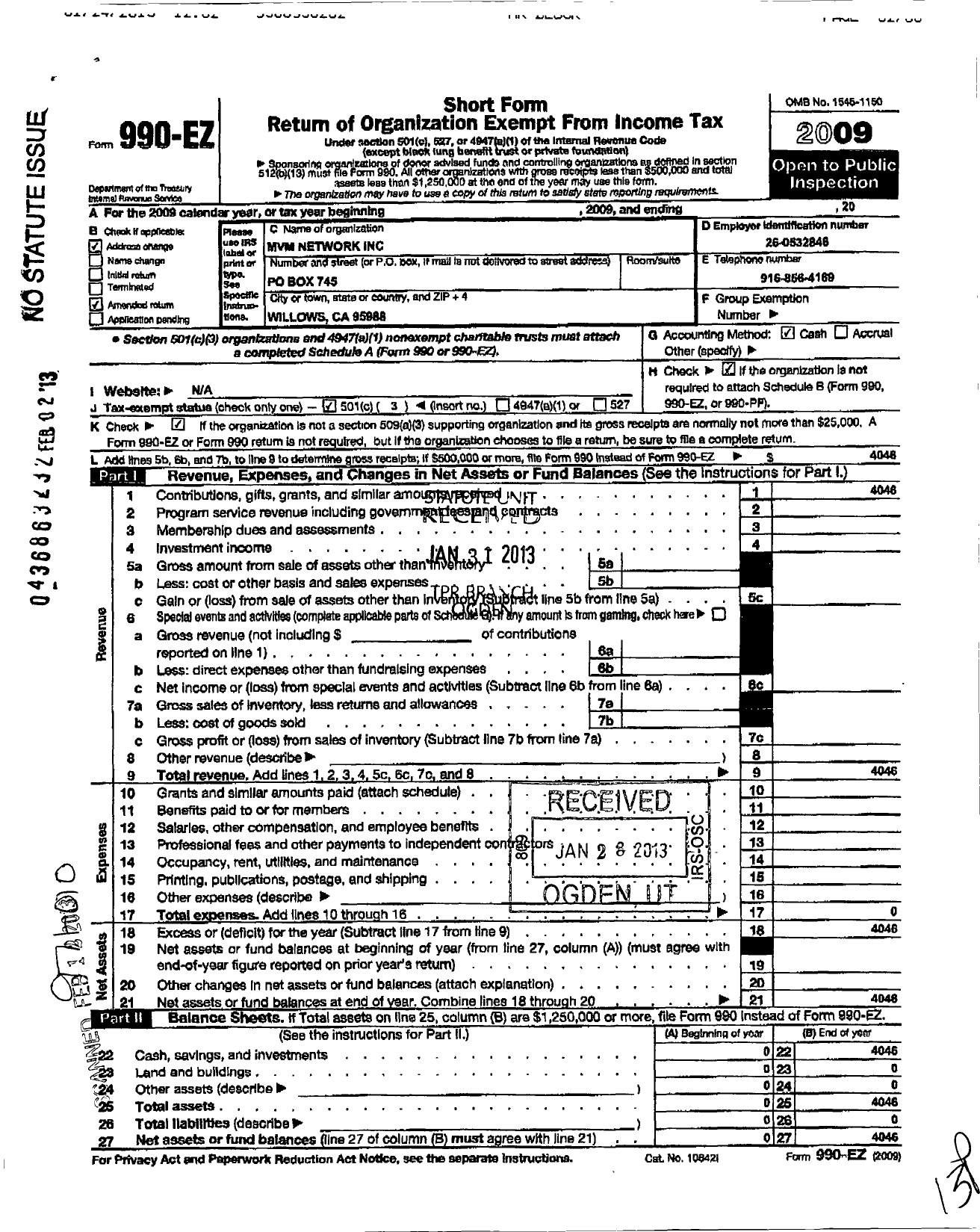 Image of first page of 2009 Form 990EZ for MVM Network