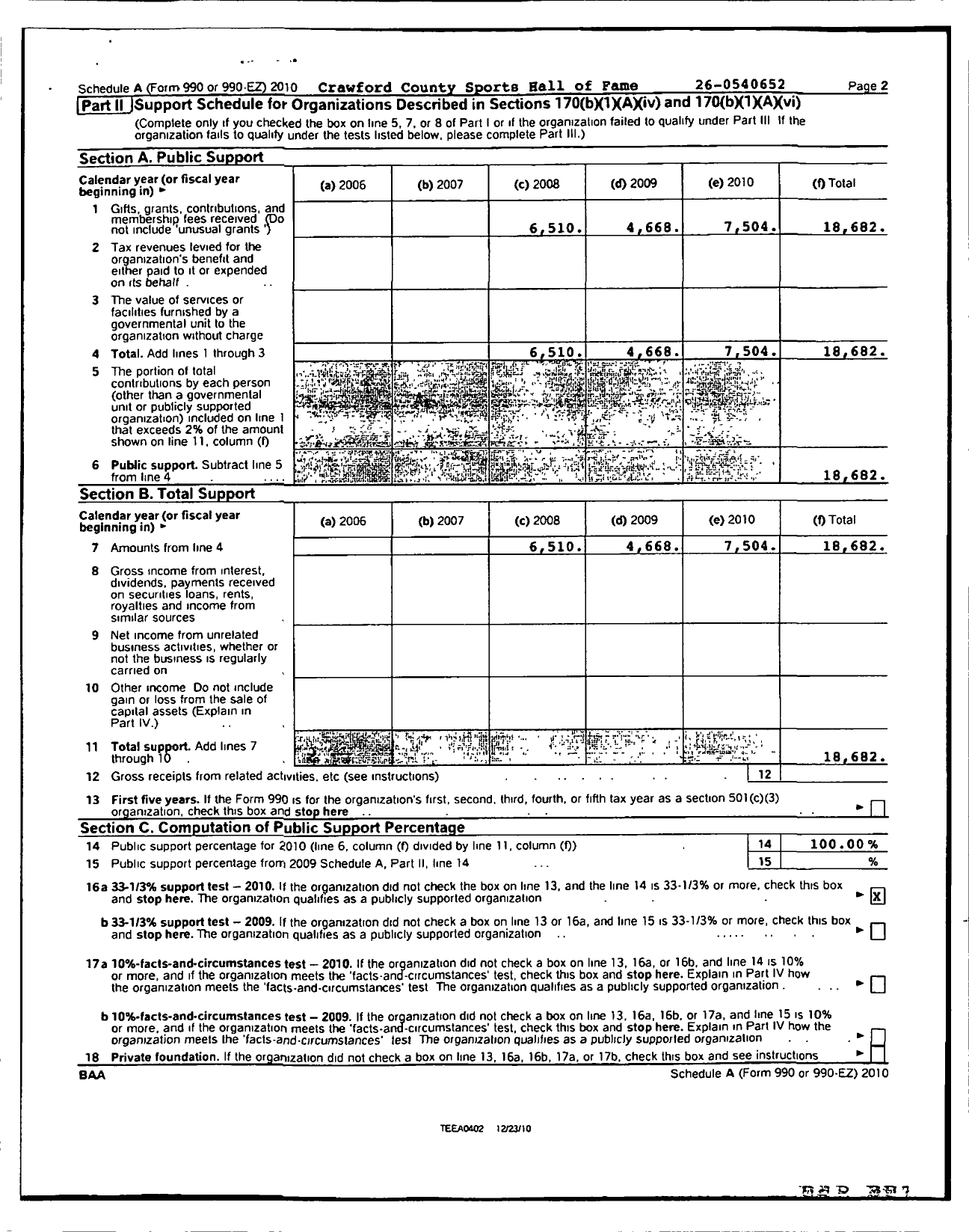 Image of first page of 2010 Form 990ER for Crawford County Sports Hall of Fame