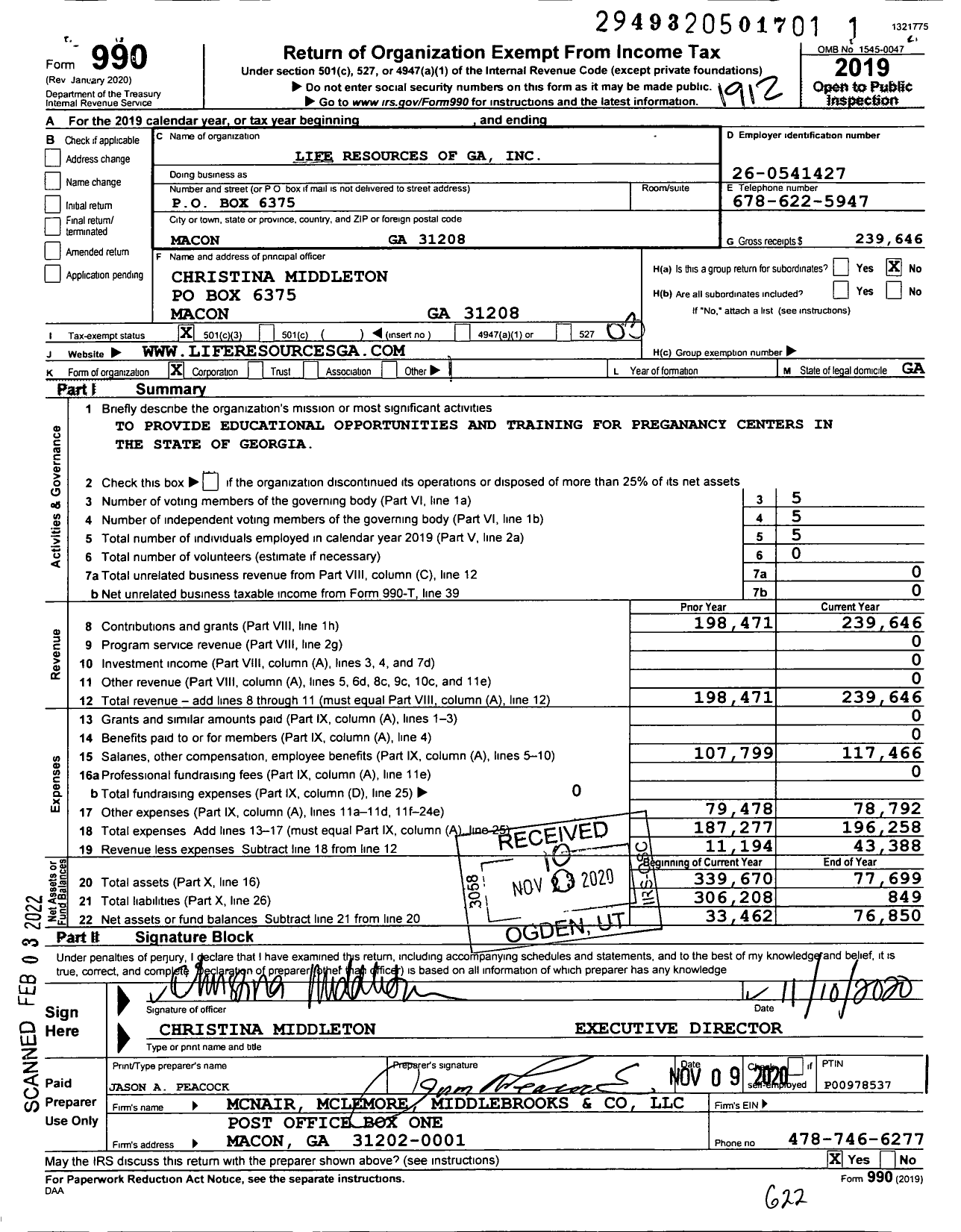 Image of first page of 2019 Form 990 for Life Resources of Georgia