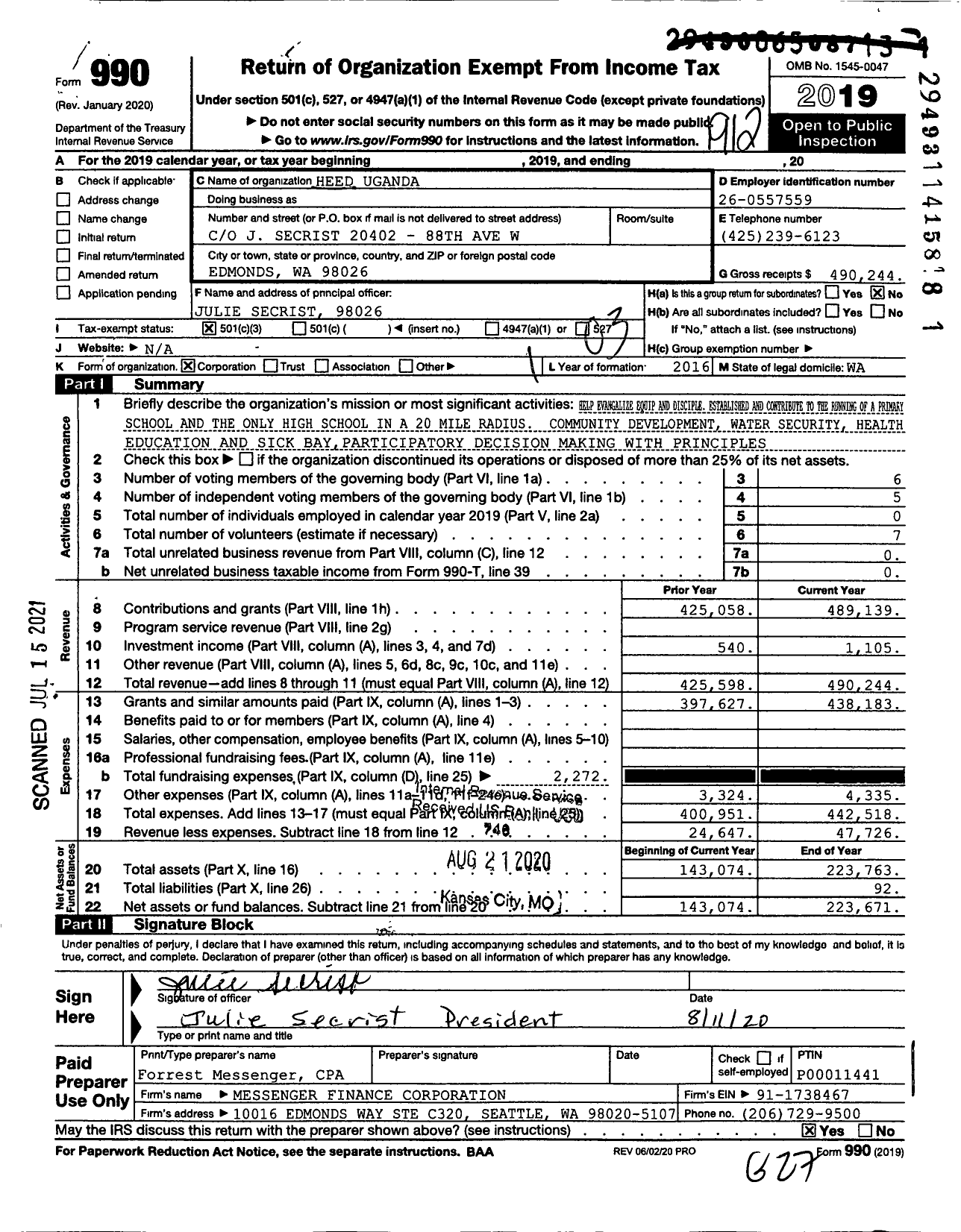 Image of first page of 2019 Form 990 for Heed Uganda