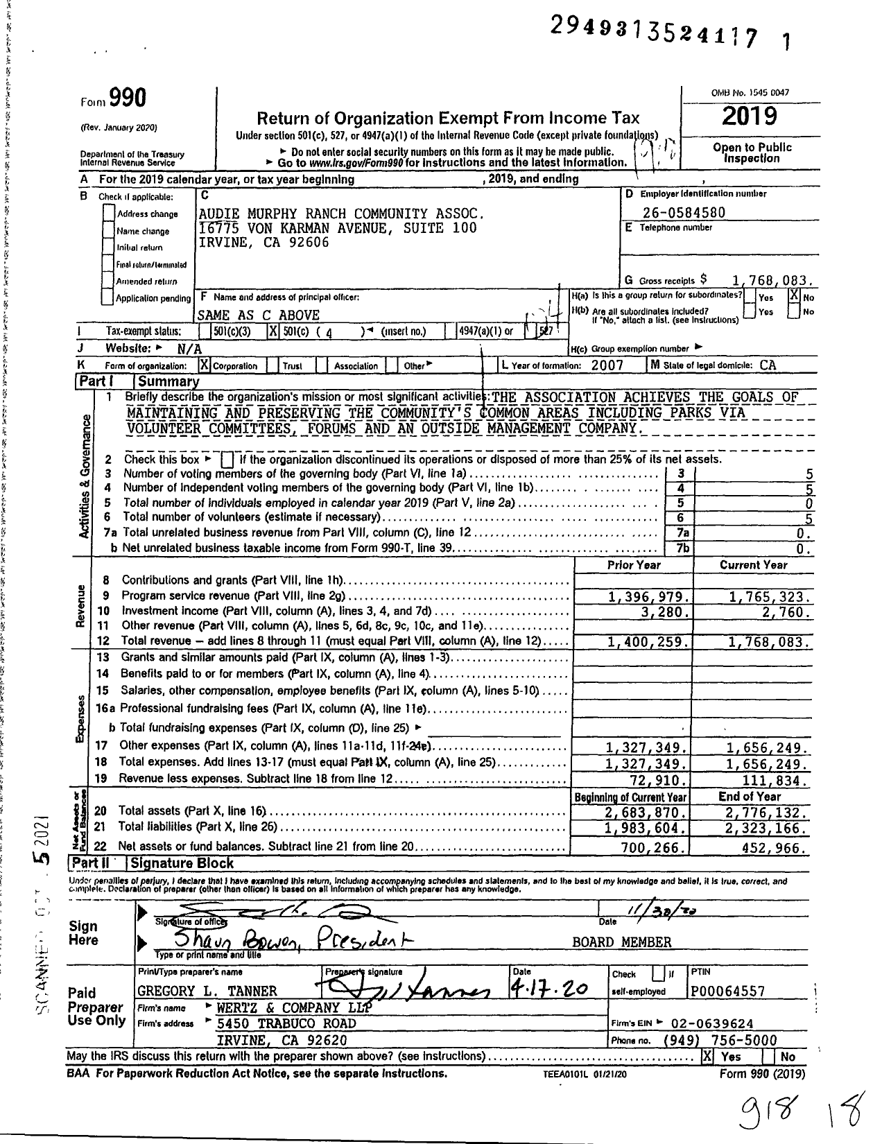 Image of first page of 2019 Form 990O for Audie Murphy Ranch Community Association