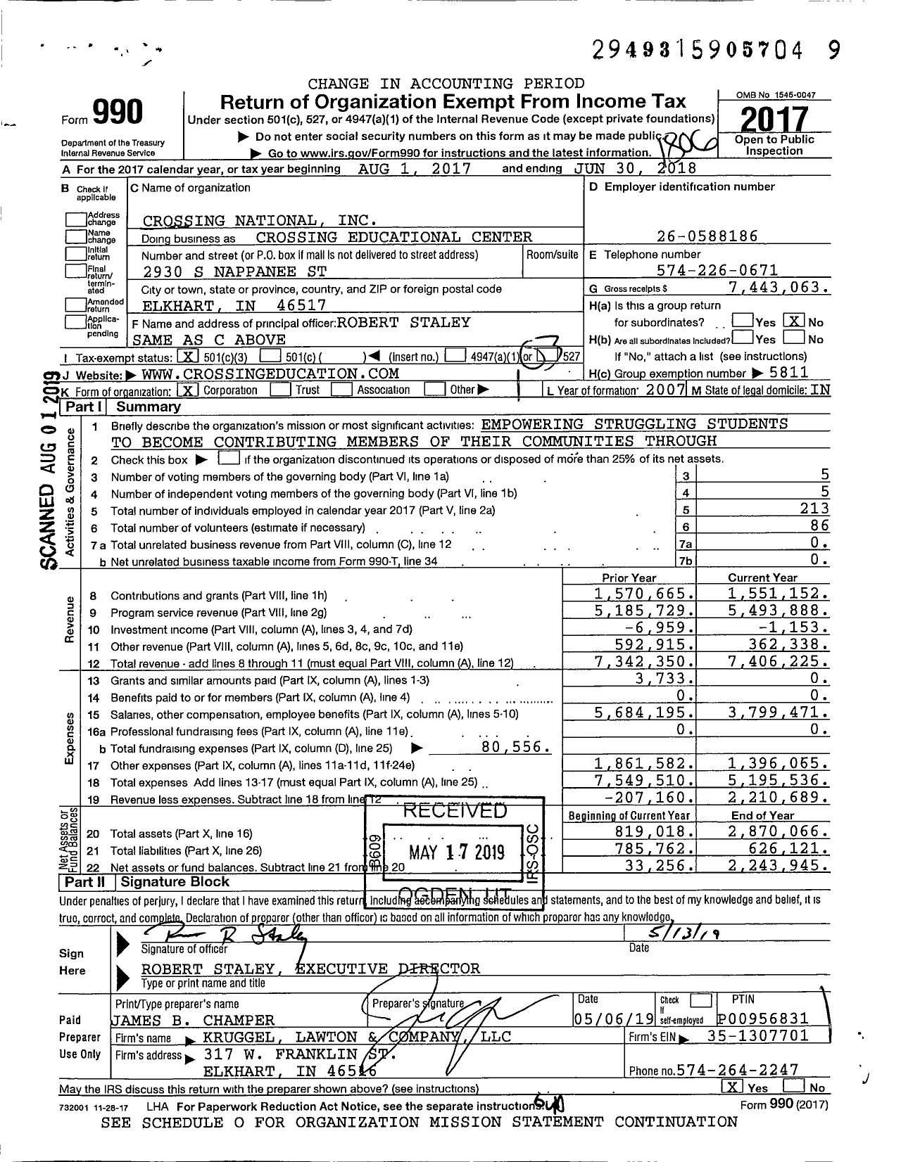 Image of first page of 2017 Form 990 for Crossing Educational Center