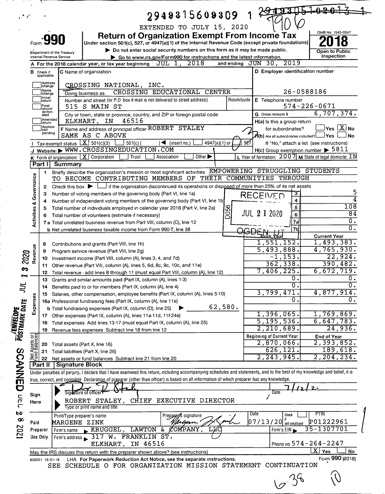 Image of first page of 2018 Form 990 for Crossing Educational Center