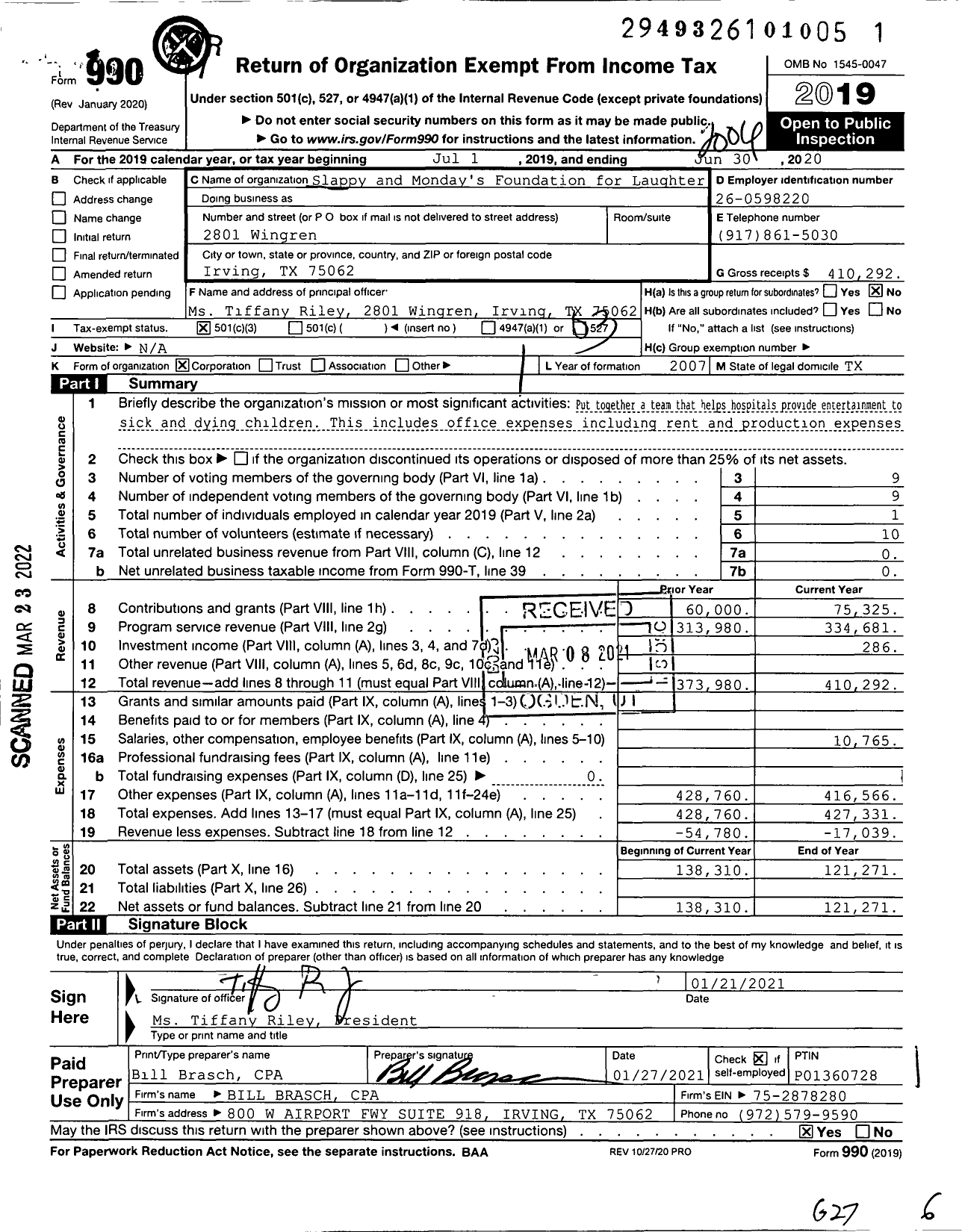 Image of first page of 2019 Form 990 for Laughter League