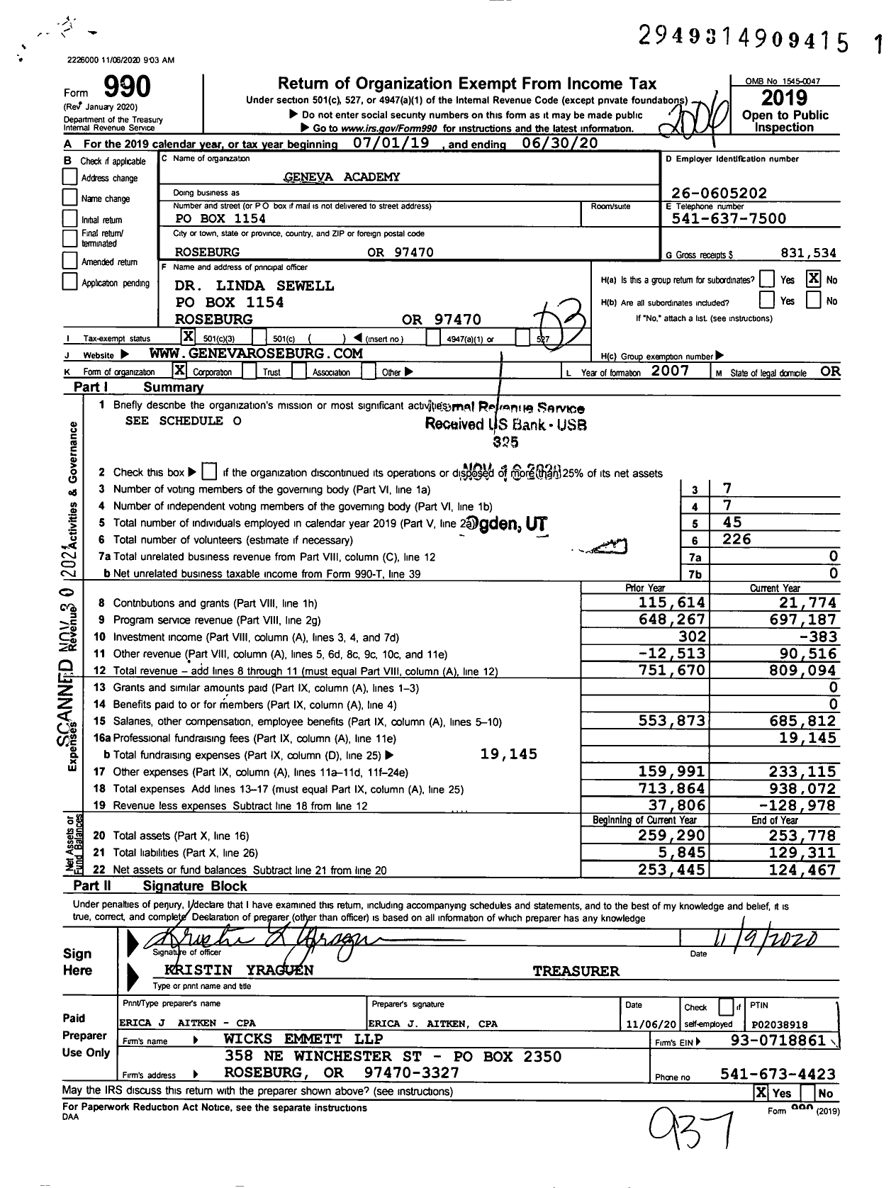 Image of first page of 2019 Form 990 for Geneva Academy