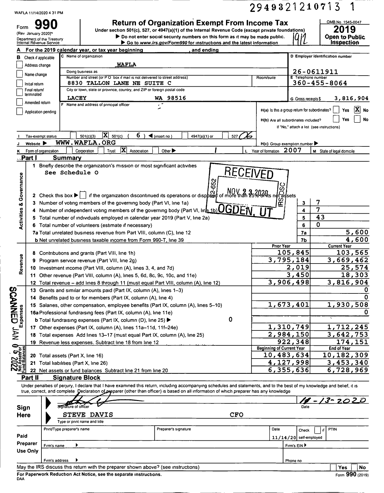 Image of first page of 2019 Form 990O for Washington Farm Labor Association (WAFLA)