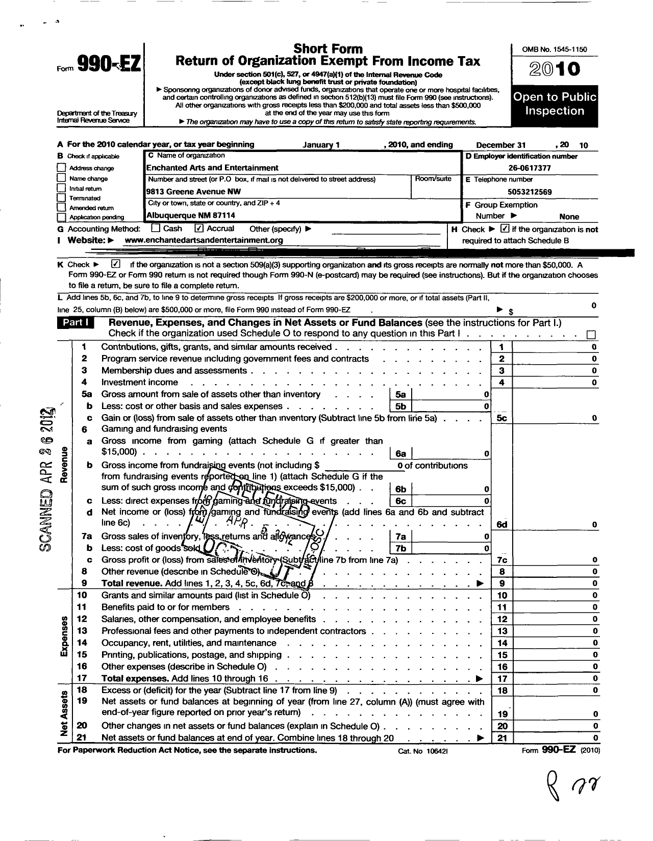 Image of first page of 2010 Form 990EO for Living Legacy