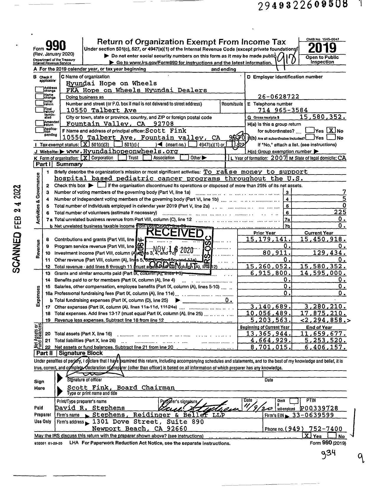 Image of first page of 2019 Form 990 for Hyundai Hope on Wheels