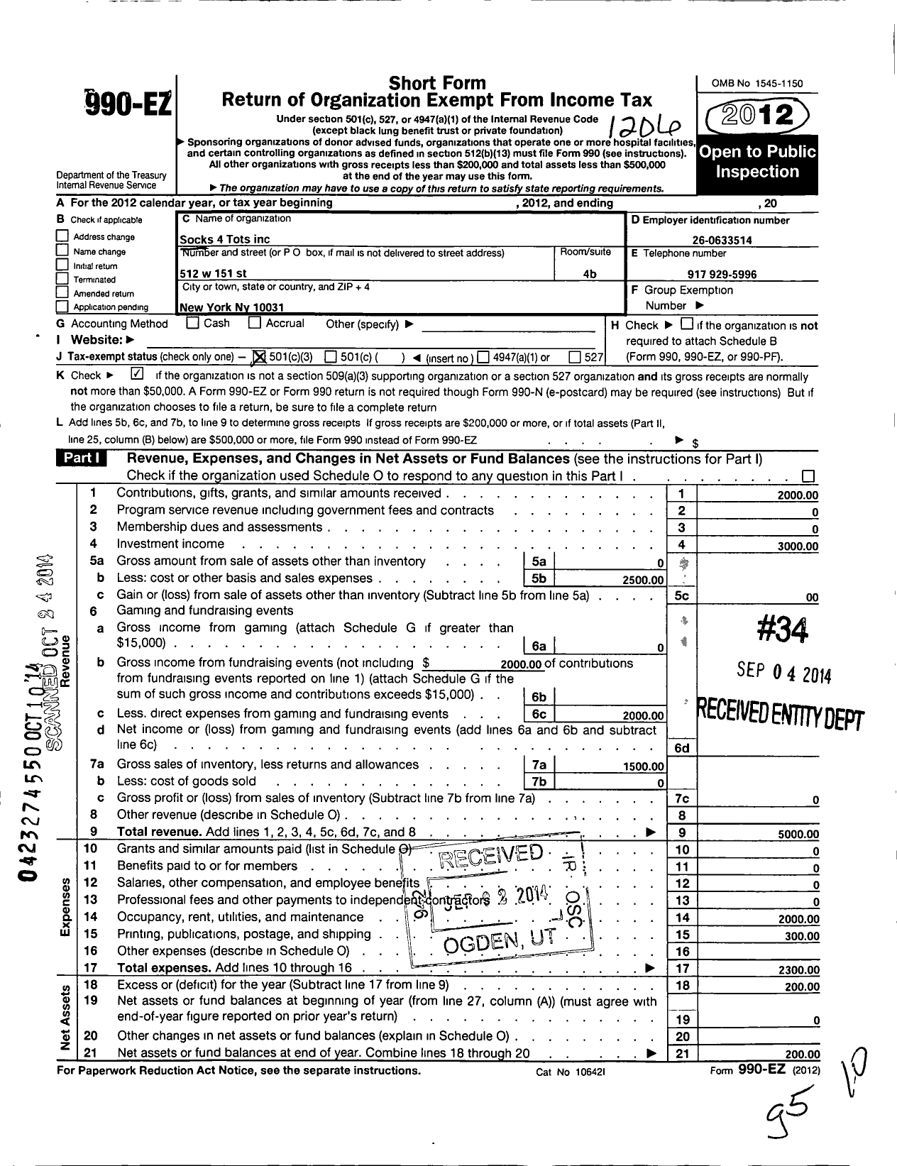 Image of first page of 2011 Form 990EZ for Sock 4 Tots