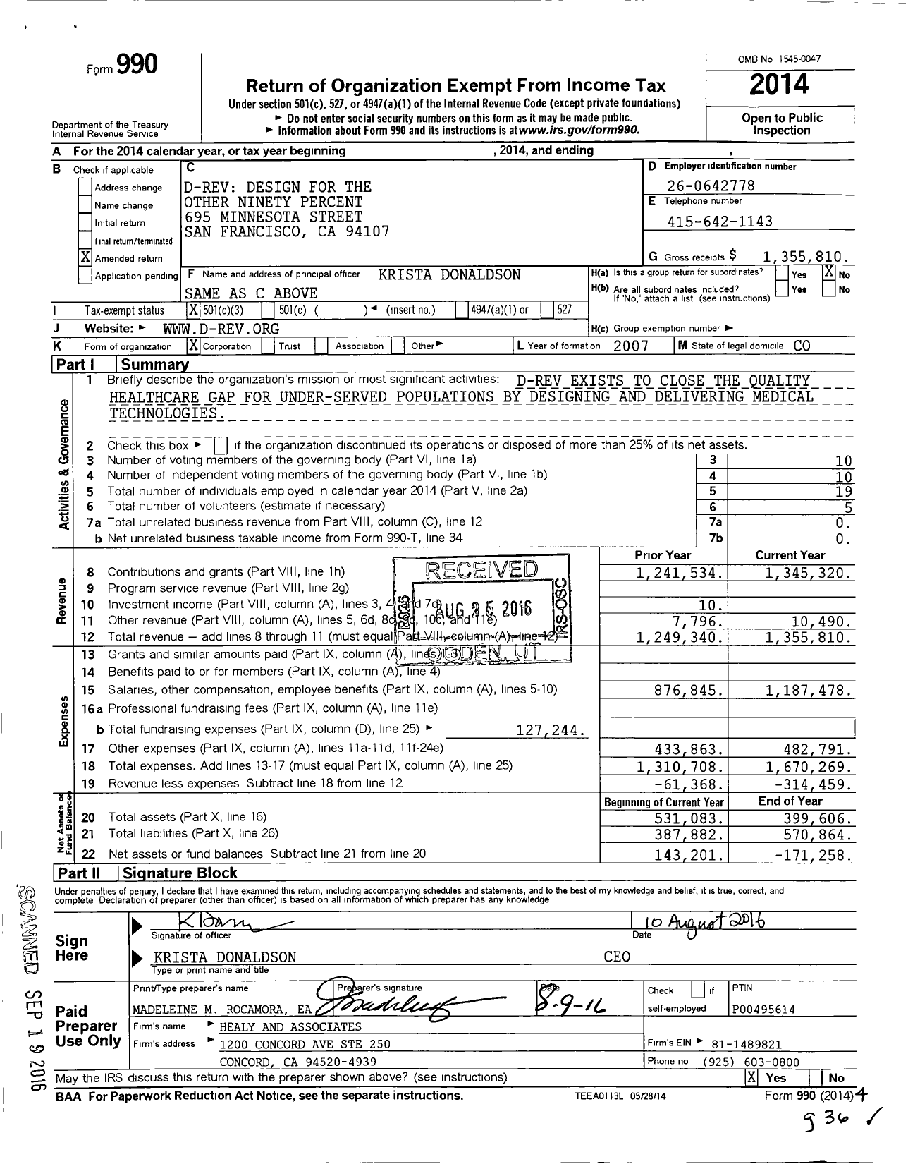 Image of first page of 2014 Form 990 for Equalize Health