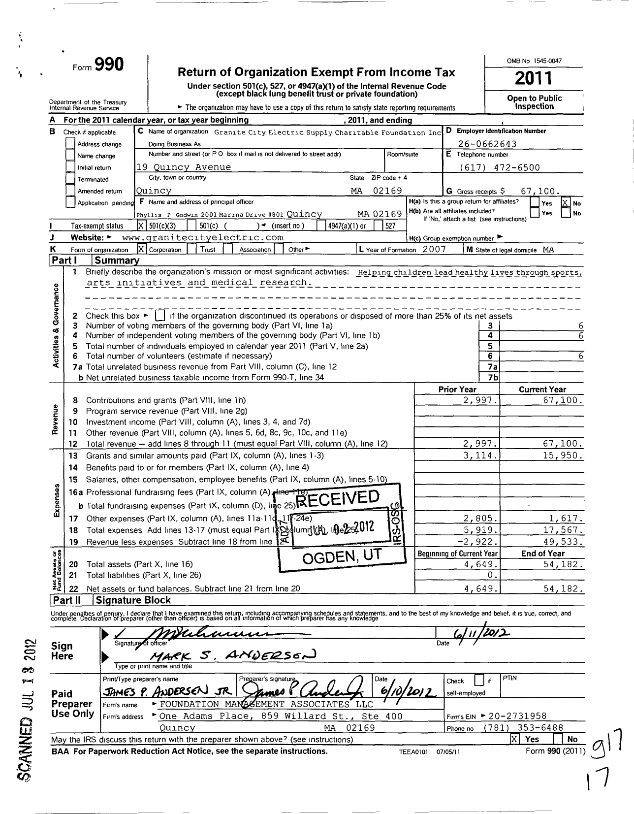 Image of first page of 2011 Form 990 for Granite City Electric Supply Charitable Foundation
