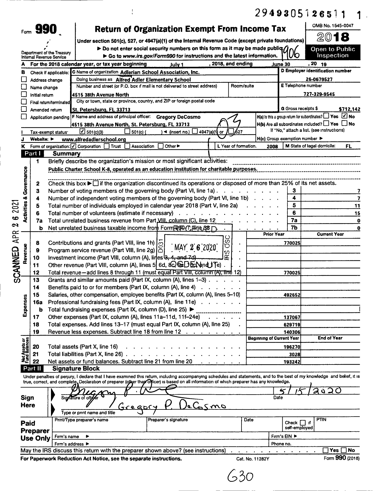 Image of first page of 2018 Form 990 for Adlerian School Association Alfred Adler Elementary School