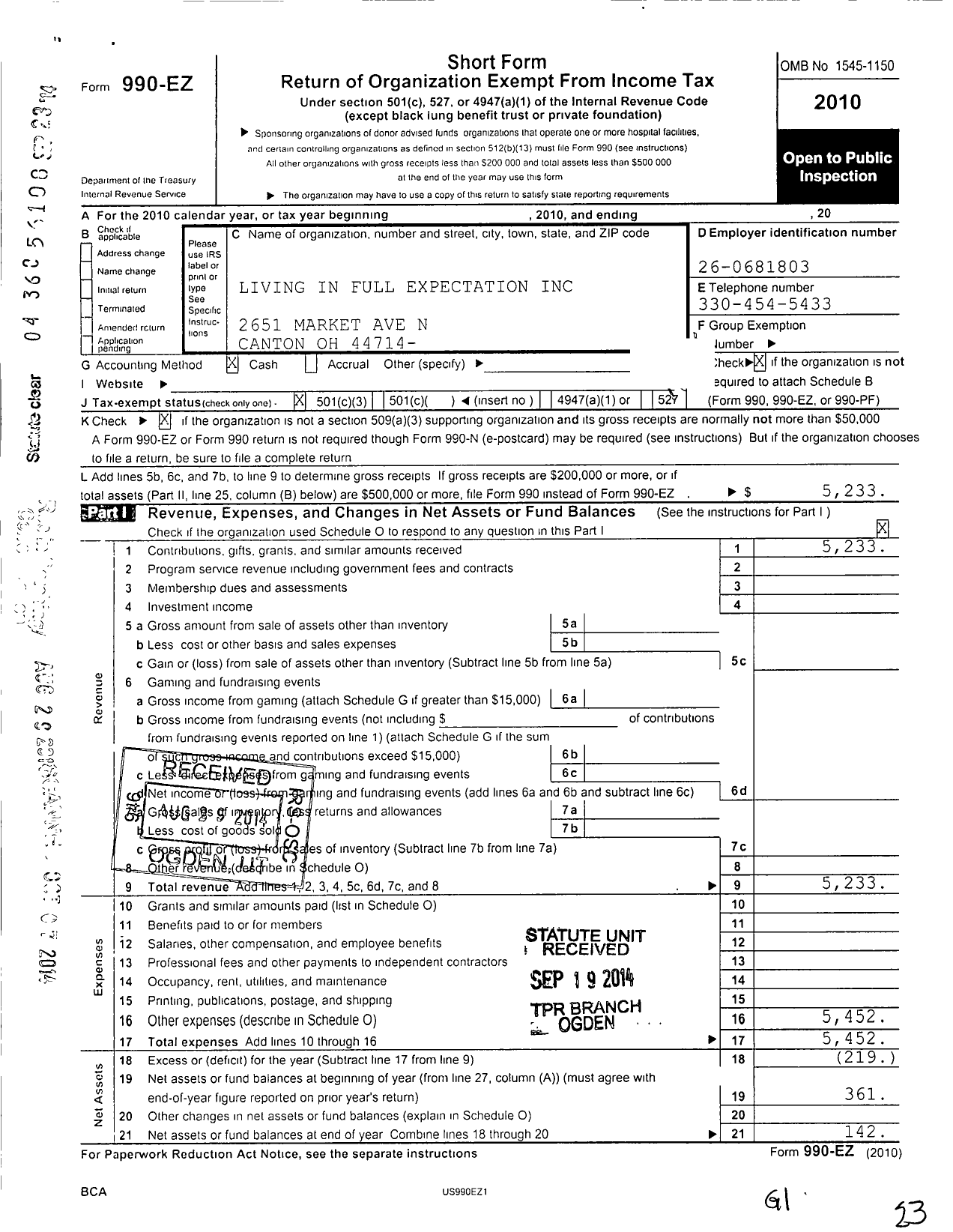 Image of first page of 2010 Form 990EZ for George Dunwoody Foundation