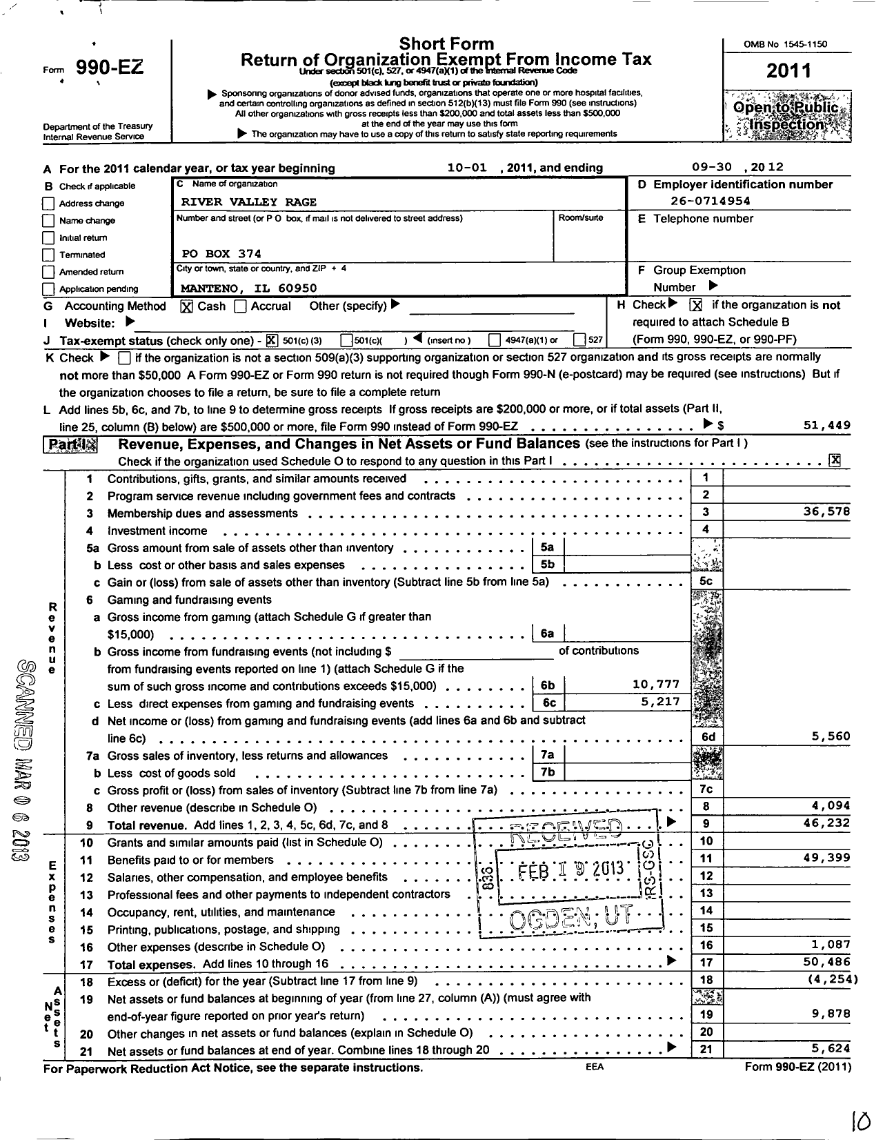 Image of first page of 2011 Form 990EZ for River Valley Rage