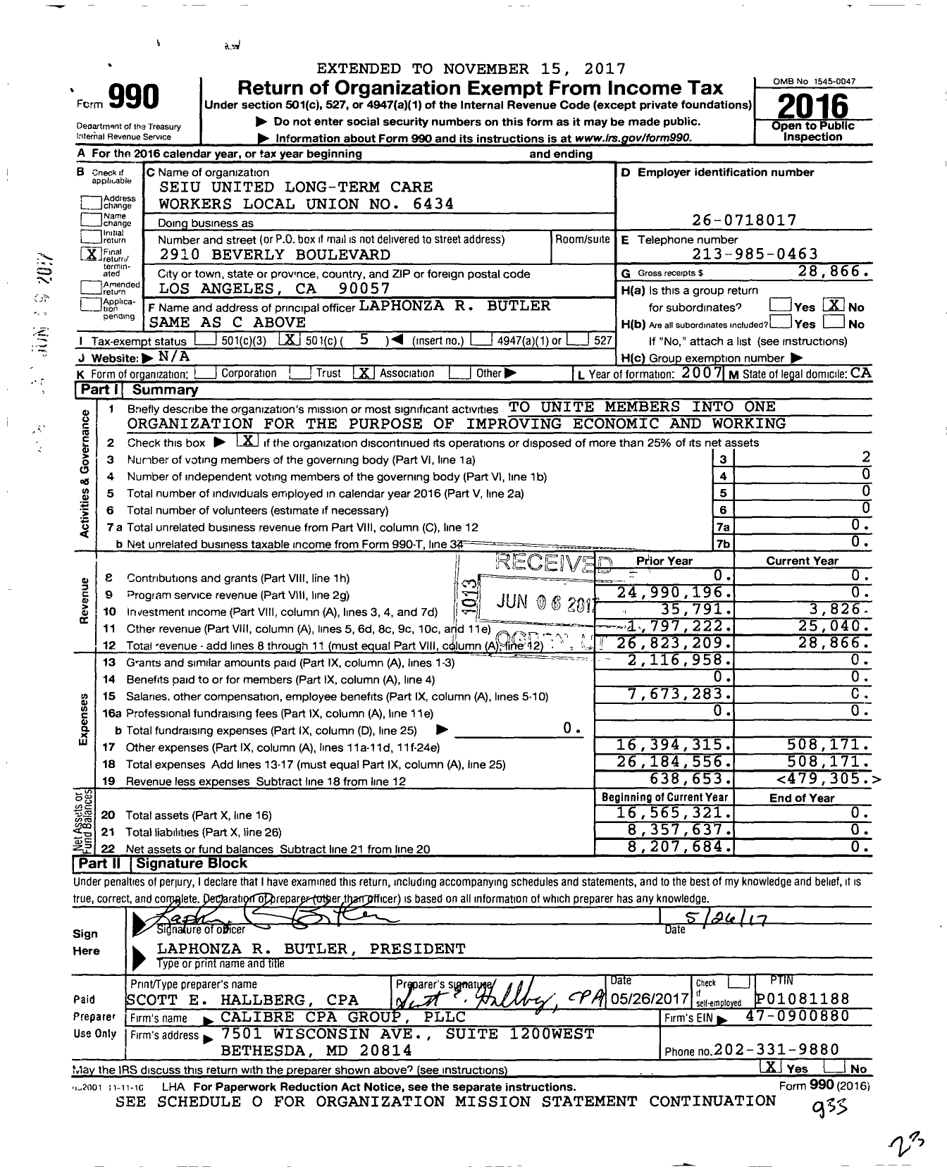 Image of first page of 2016 Form 990O for Seiu United Long-Term Care Workers Local Union No 6434