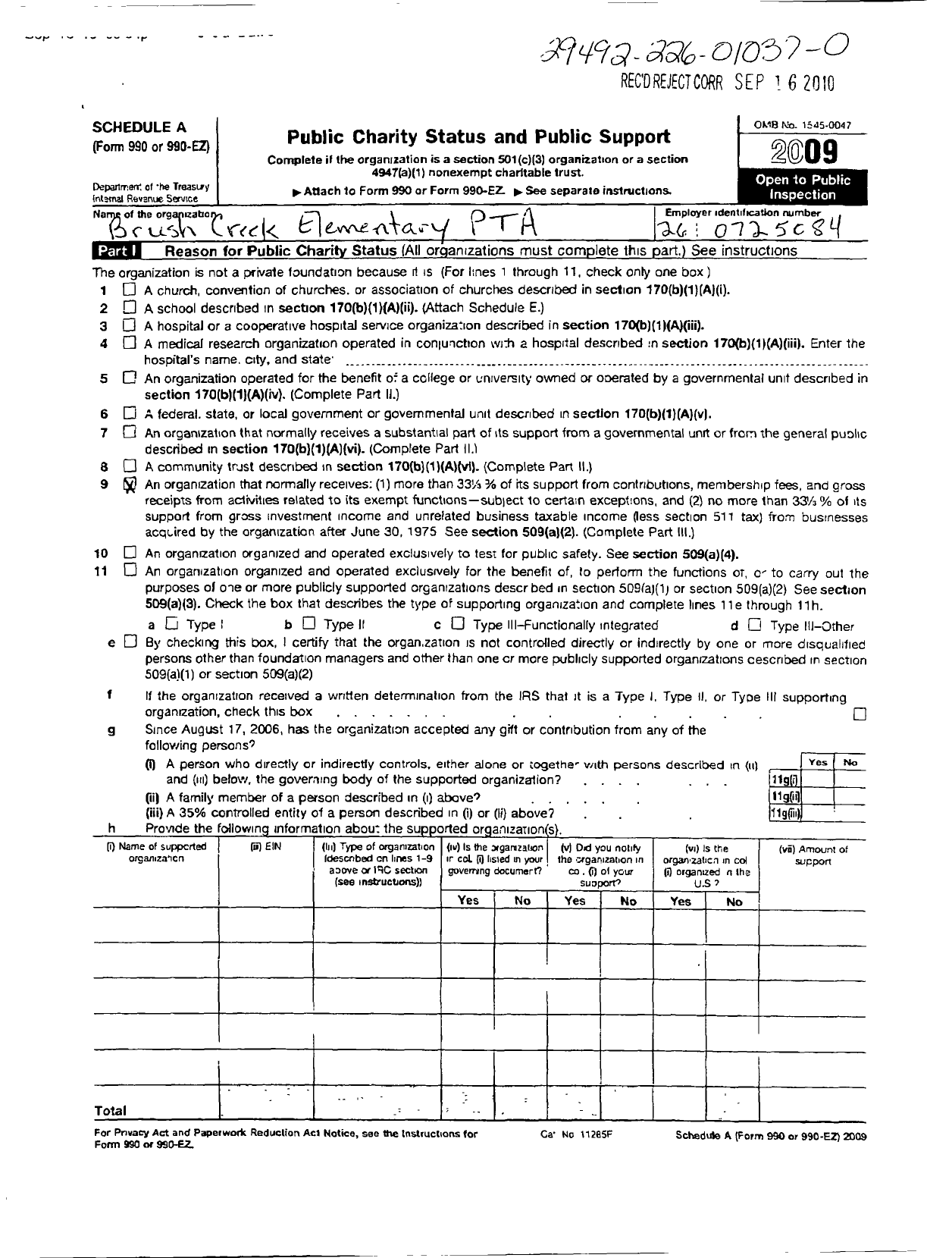 Image of first page of 2008 Form 990ER for PTA Colorado Congress / Brush Creek Elementary PTA