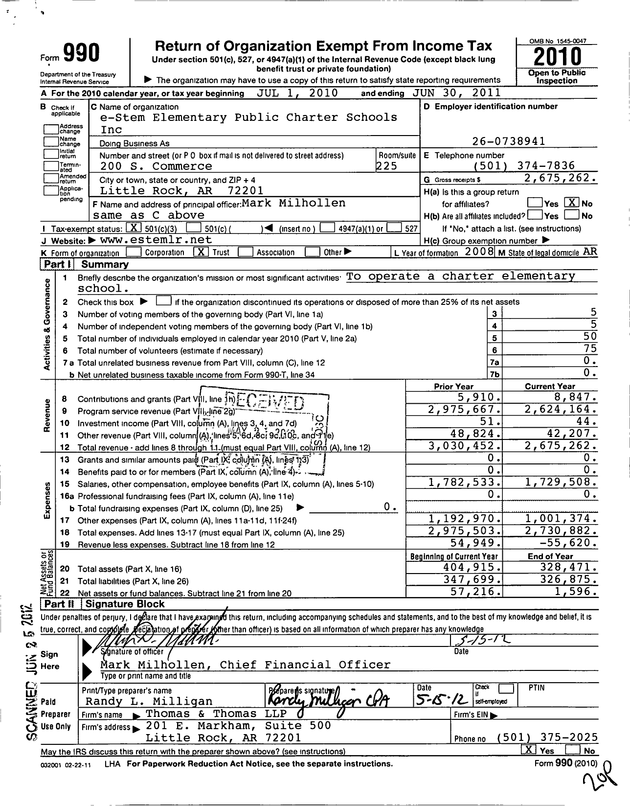 Image of first page of 2010 Form 990 for e-Stem Elementary Public Charter Schools