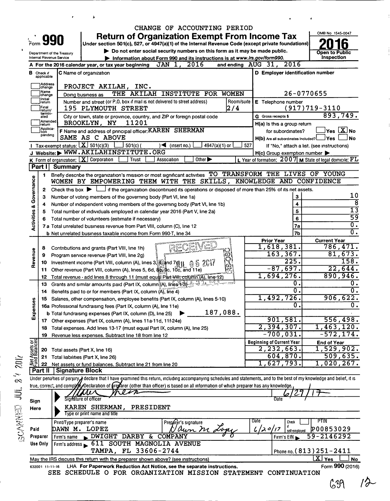 Image of first page of 2015 Form 990 for Akilah Foundation