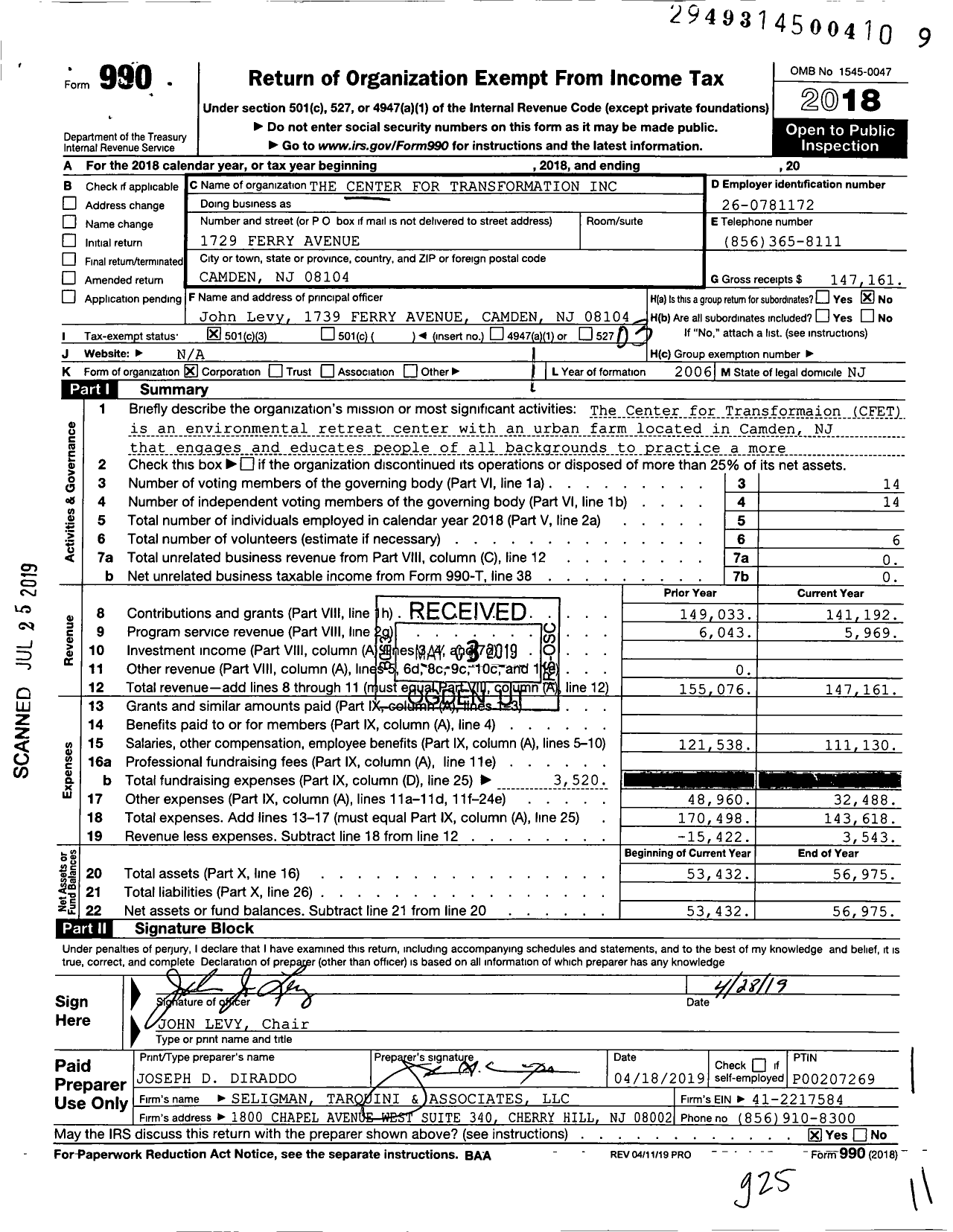 Image of first page of 2018 Form 990 for The Center for Transformation