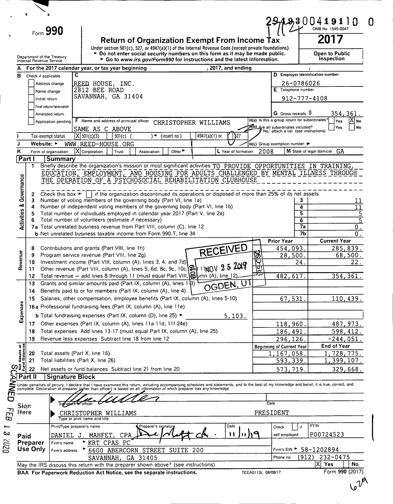 Image of first page of 2017 Form 990 for Reed House