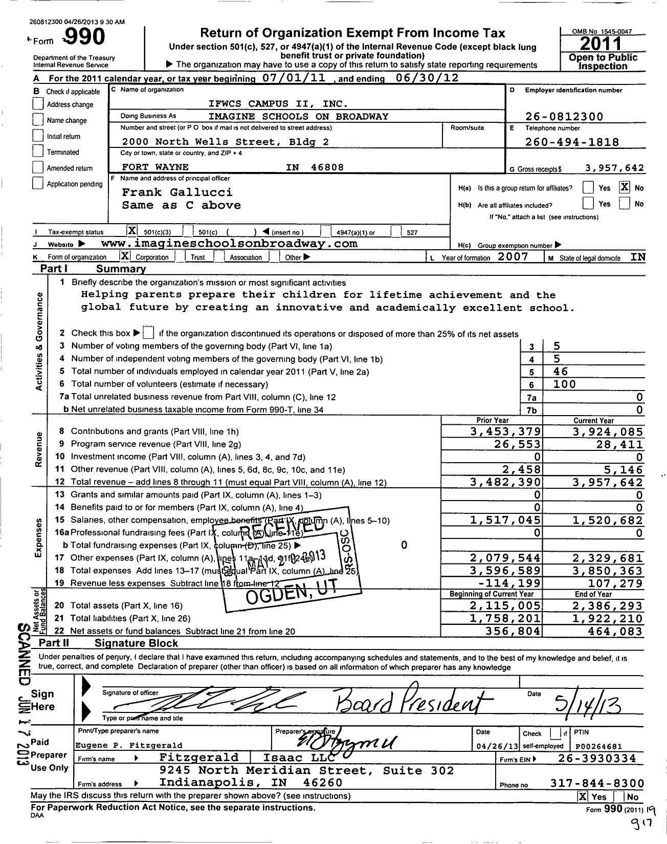 Image of first page of 2011 Form 990 for Ifwcs Campus Ii