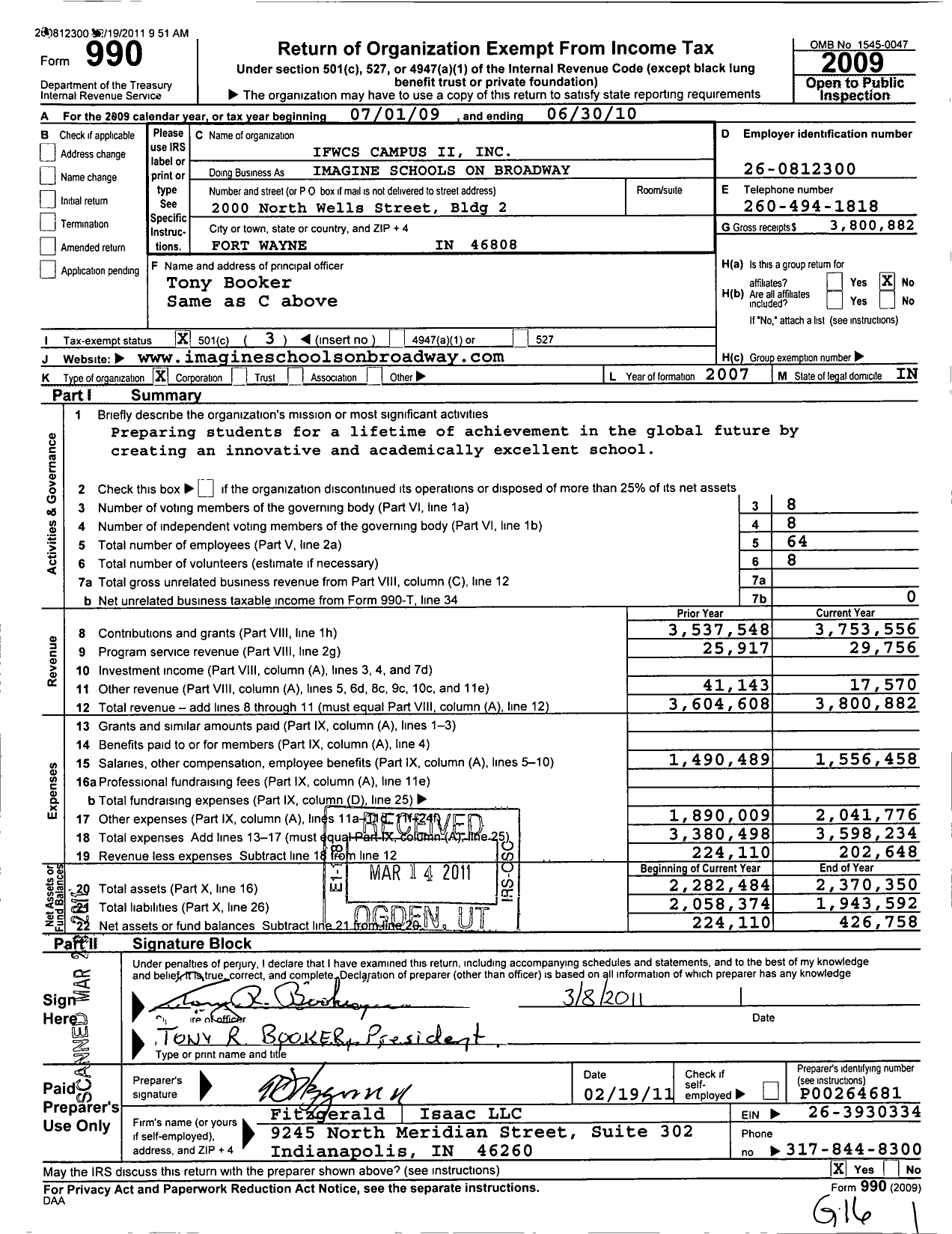 Image of first page of 2009 Form 990 for Ifwcs Campus Ii