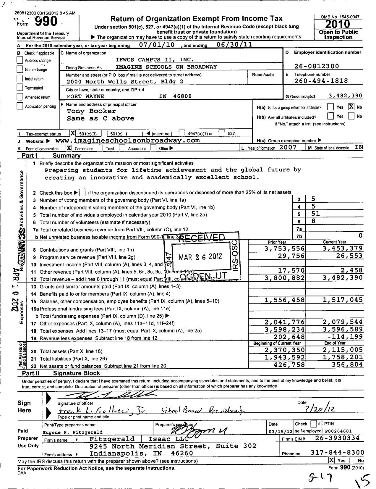 Image of first page of 2010 Form 990 for Ifwcs Campus Ii