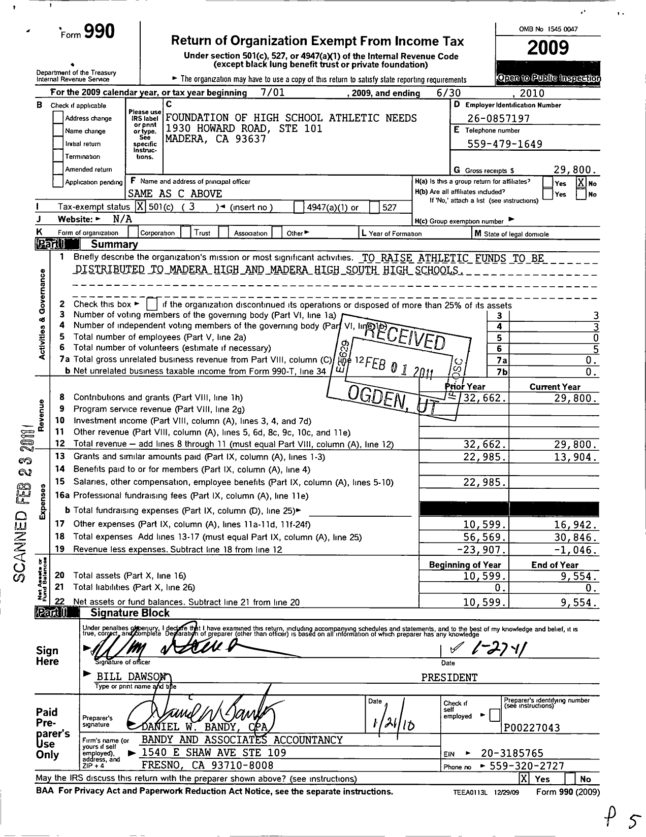 Image of first page of 2009 Form 990 for Foundation of High School Athletic Needs