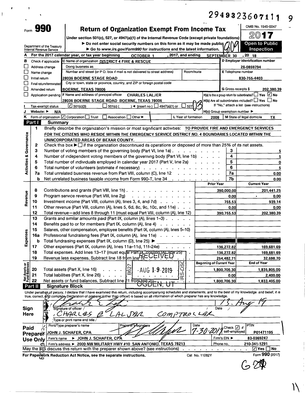 Image of first page of 2017 Form 990 for District 4 Fire and Rescue