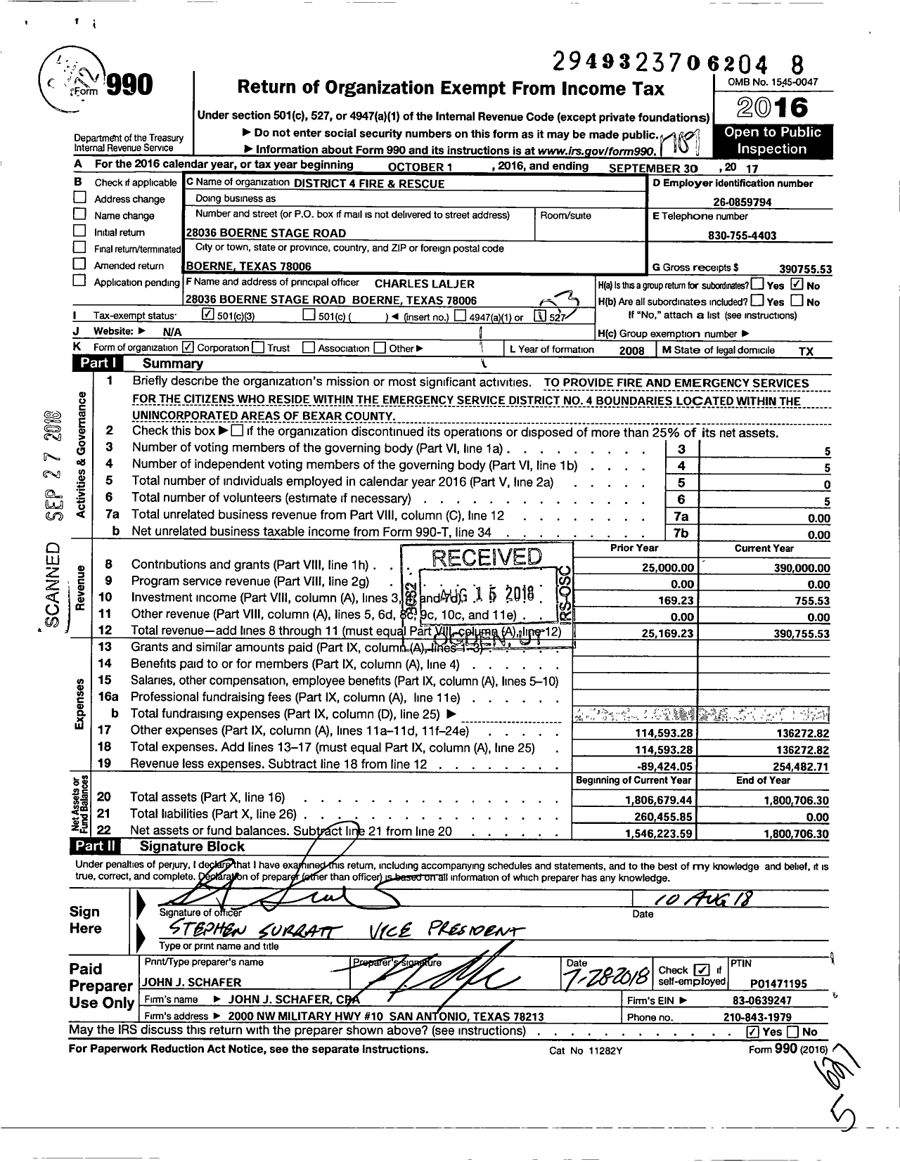 Image of first page of 2016 Form 990 for District 4 Fire and Rescue